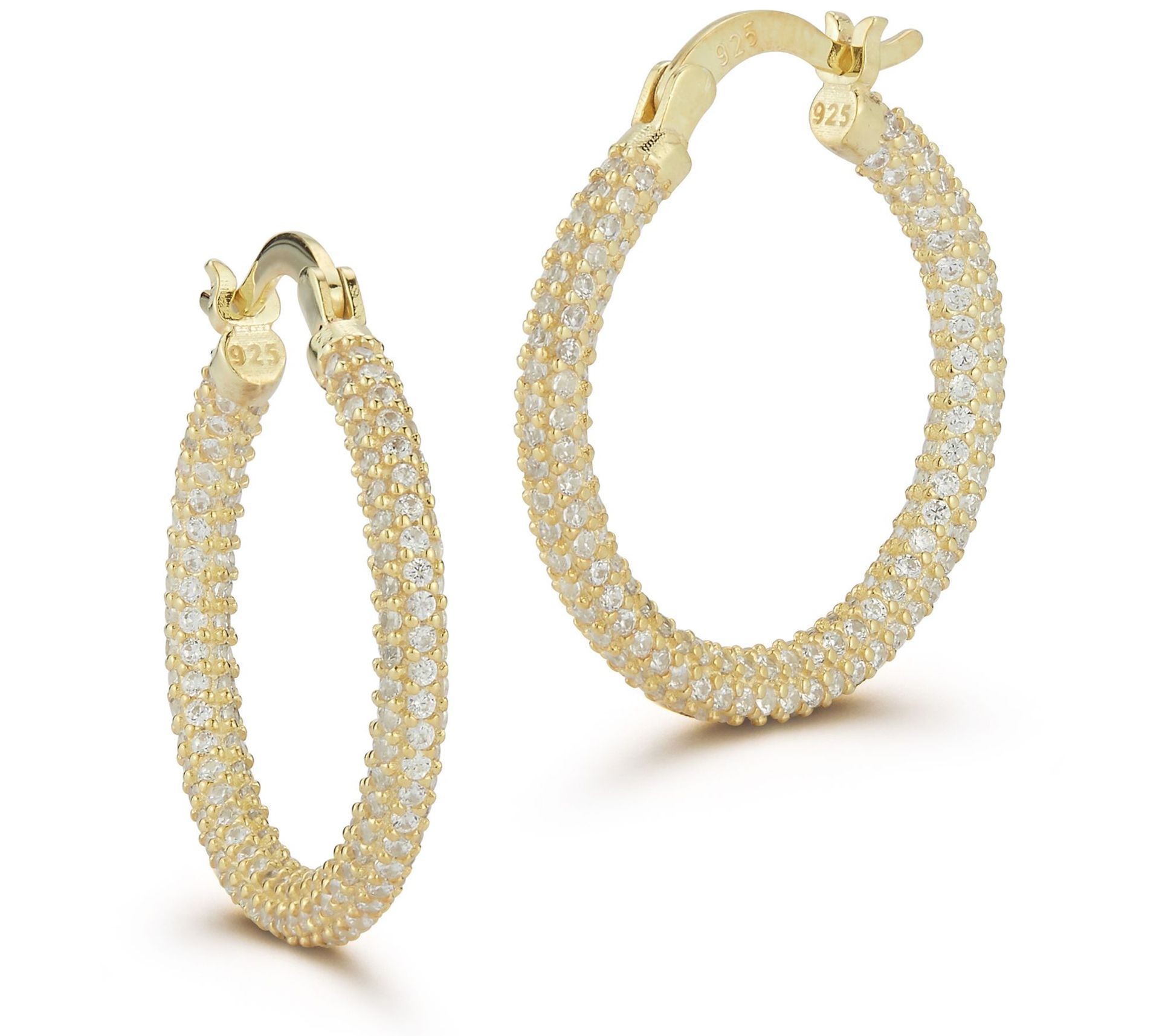 Sterlina Silver 1" Pave Hoop Earrings, Sterling