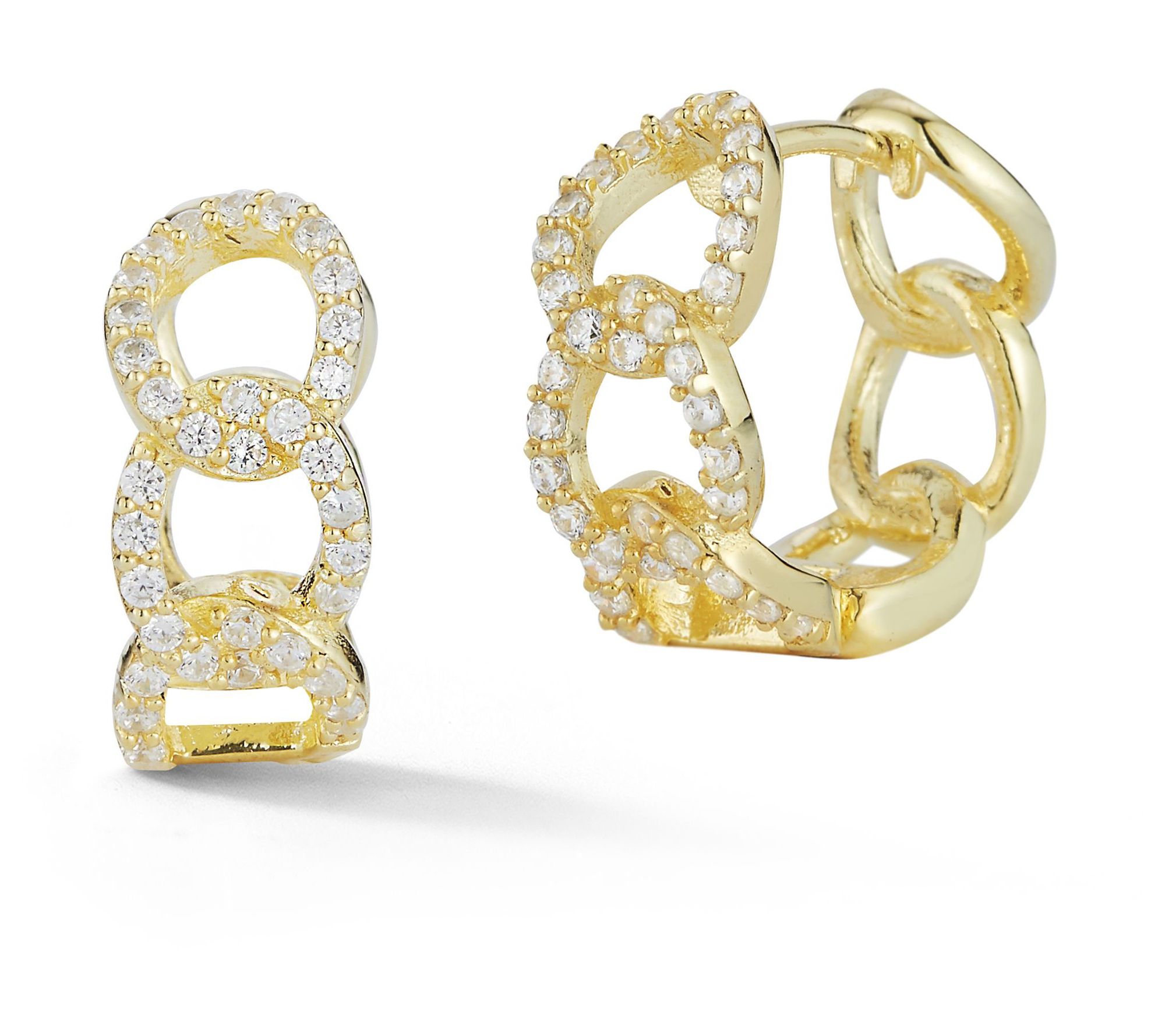 Sterlina Silver Pave Curb-Chain Huggie Hoop Earrings, Sterling