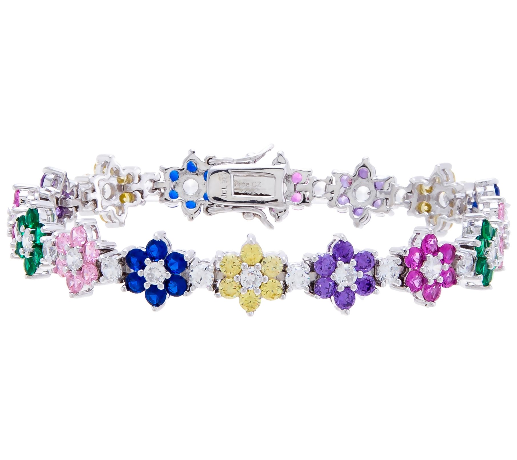 Diamonique Floral Station Bracelet, Sterling Slver - QVC.com