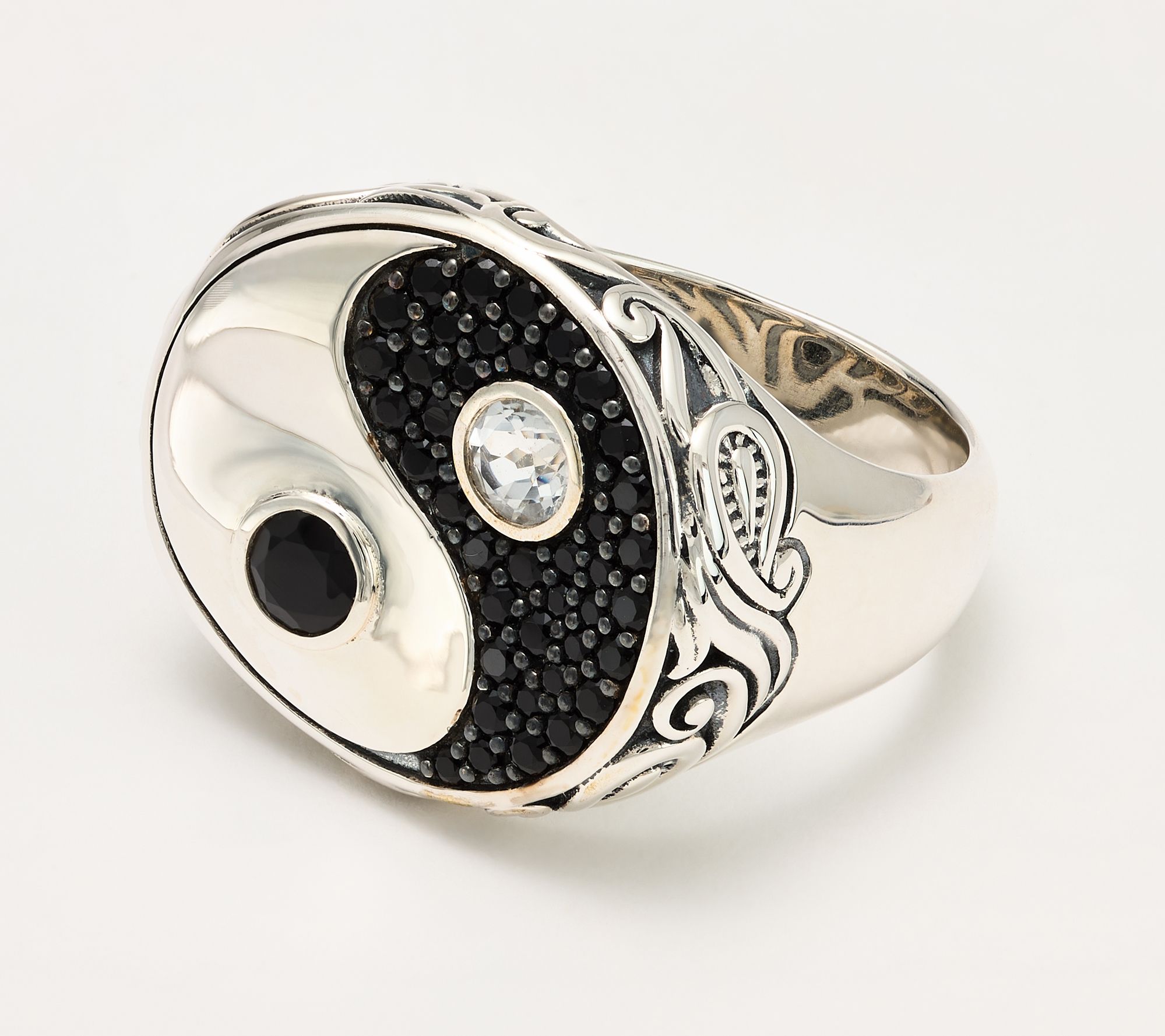 "As Is" Third Person Sterling Silver Creative Soul Yin Yang Gemstone Ring