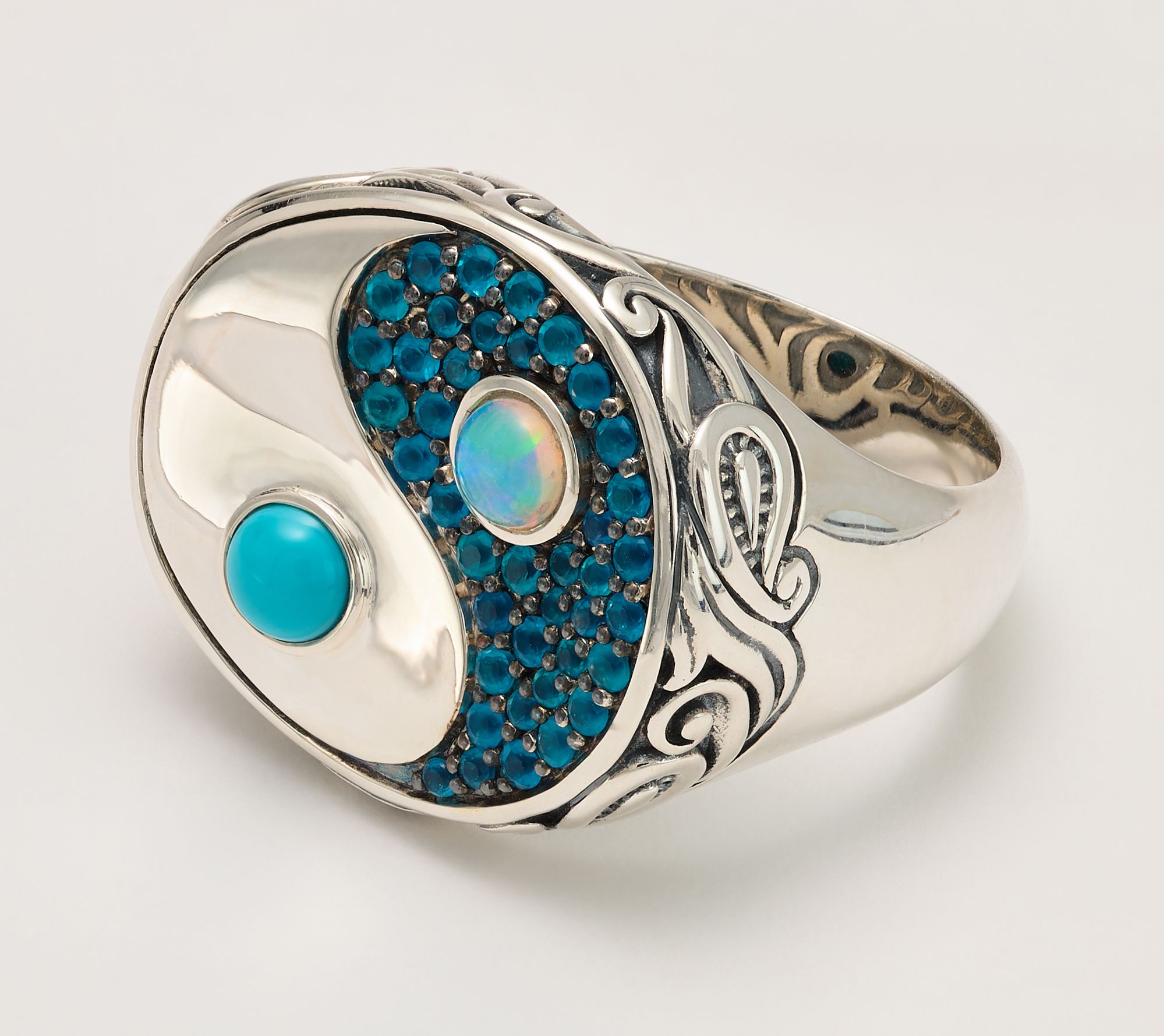 "As Is" Third Person Sterling Silver Creative Soul Yin Yang Gemstone Ring