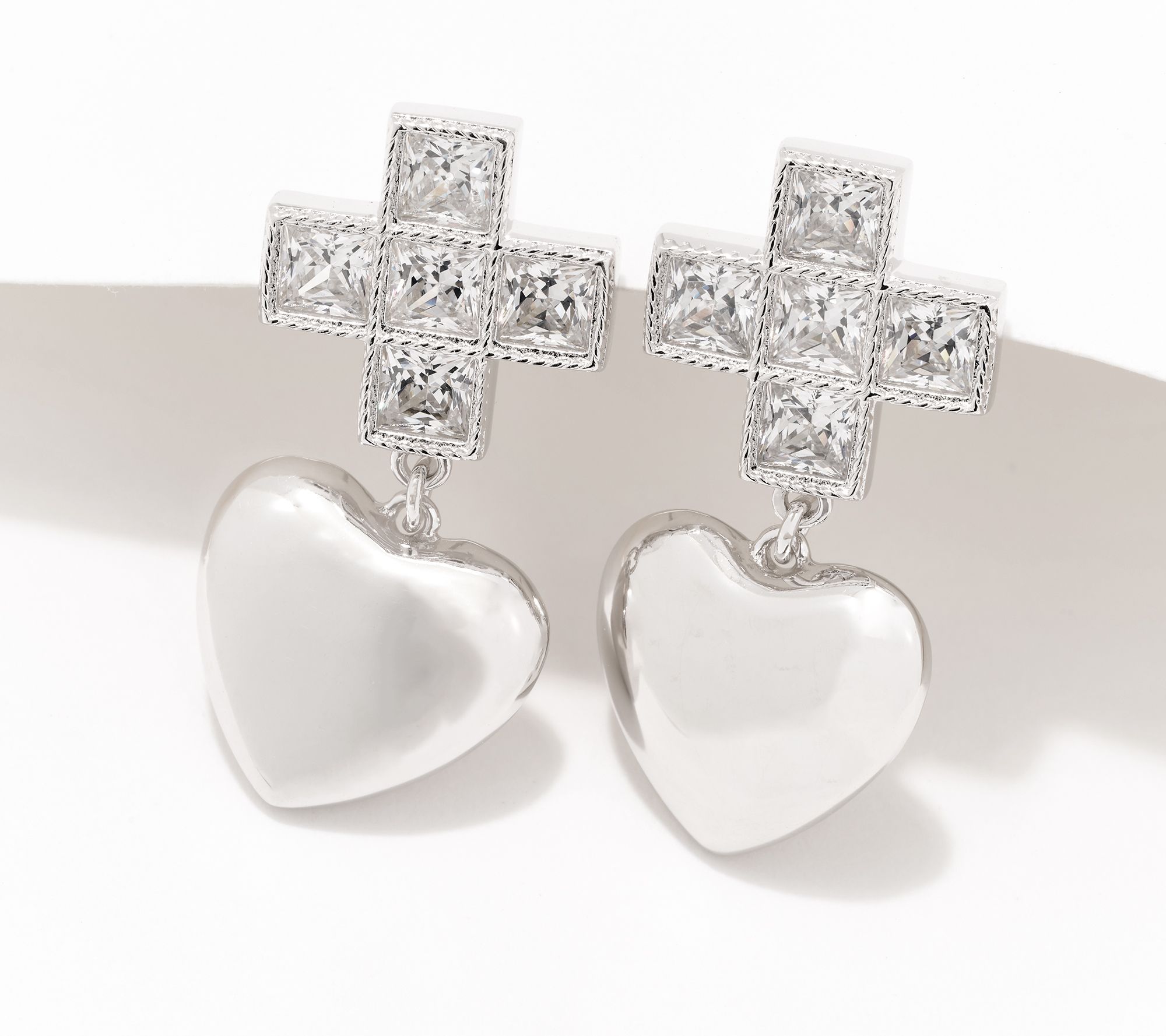 Diamonique x Kathy Levine x Mary Beth Sterl Friendship Cross Earrings