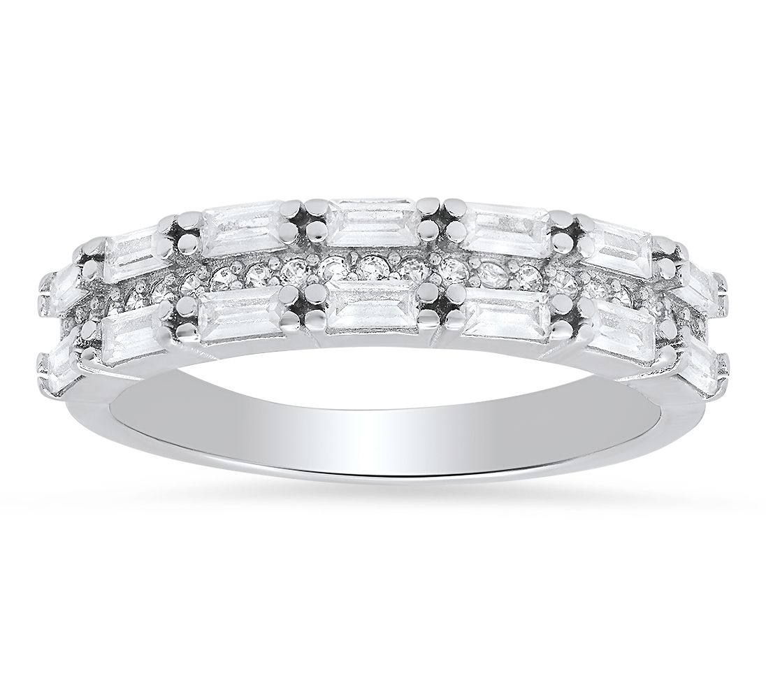 Emerald & Princess Cut Tanzanite Cubic Zirconia Band Ring