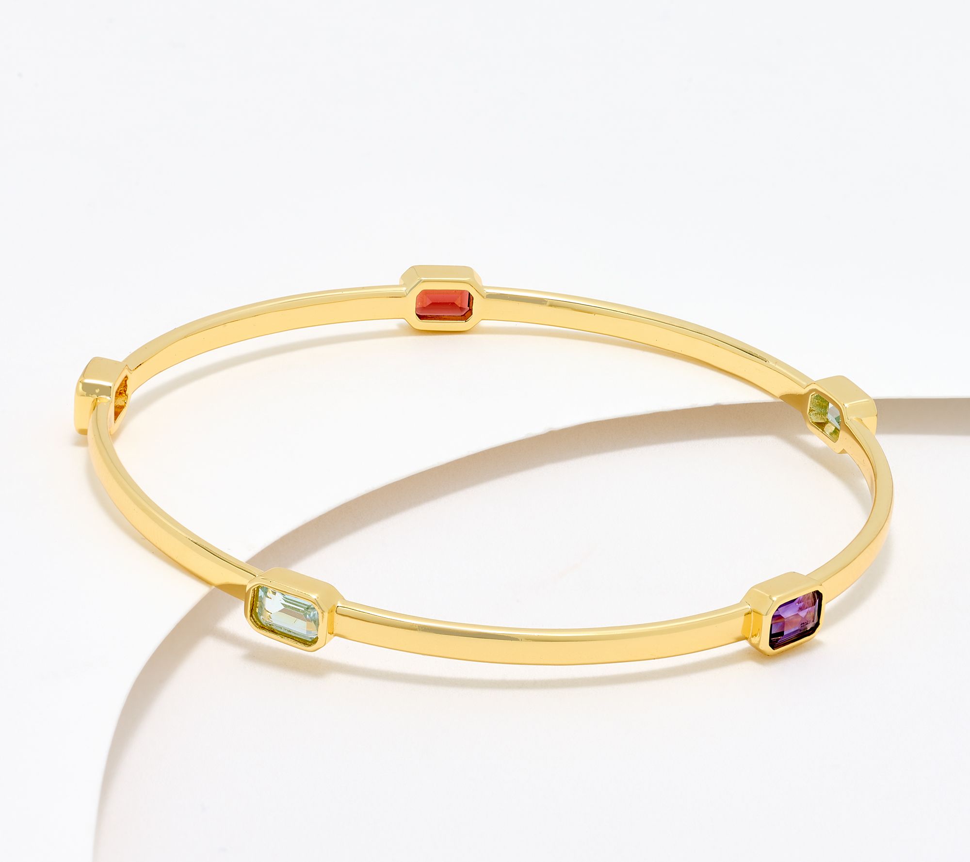 David Markstein Bronze Emerald Cut 18K Gold Plated Gemstone Bangle