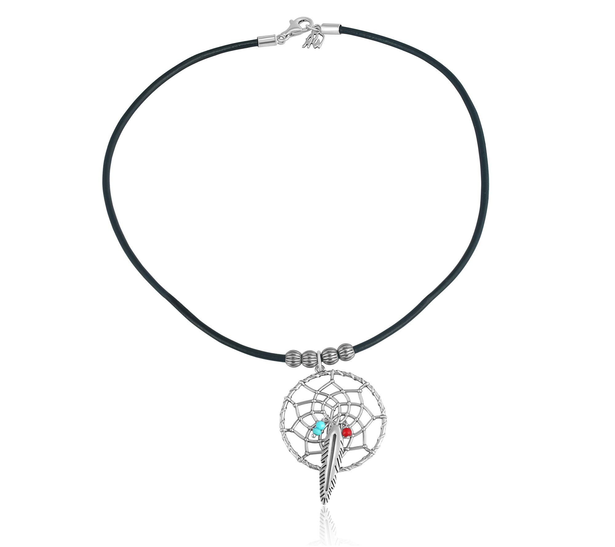 American West Sterling Leather Dreamcatcher Gemstone Necklace