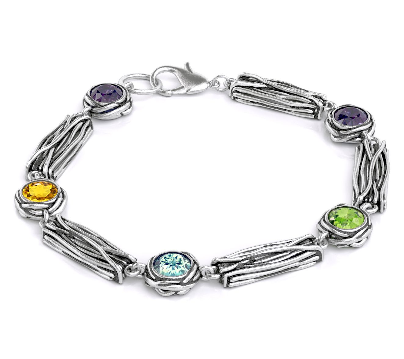 Or Paz Sterling Multi-Gemstone Textured StationBracelet