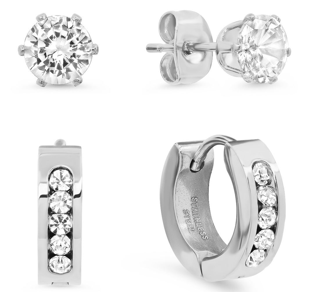 Steel By Design Stud & Huggie Hoop Earrings Set