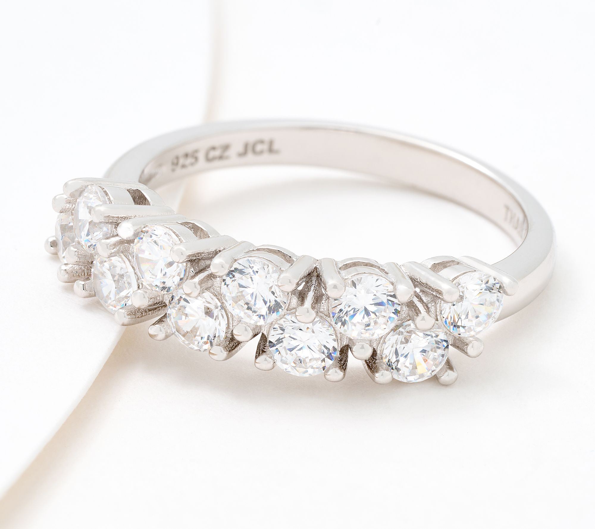 Diamonique Classics Staggered Round Stones Ring, Sterling Silver