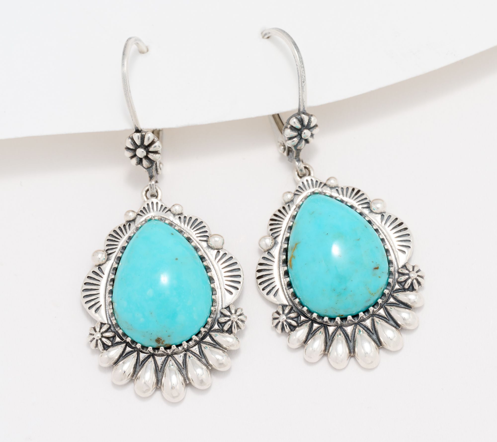 American West Sterling Silver Pear Kingman Turquoise Lever Back Earrings