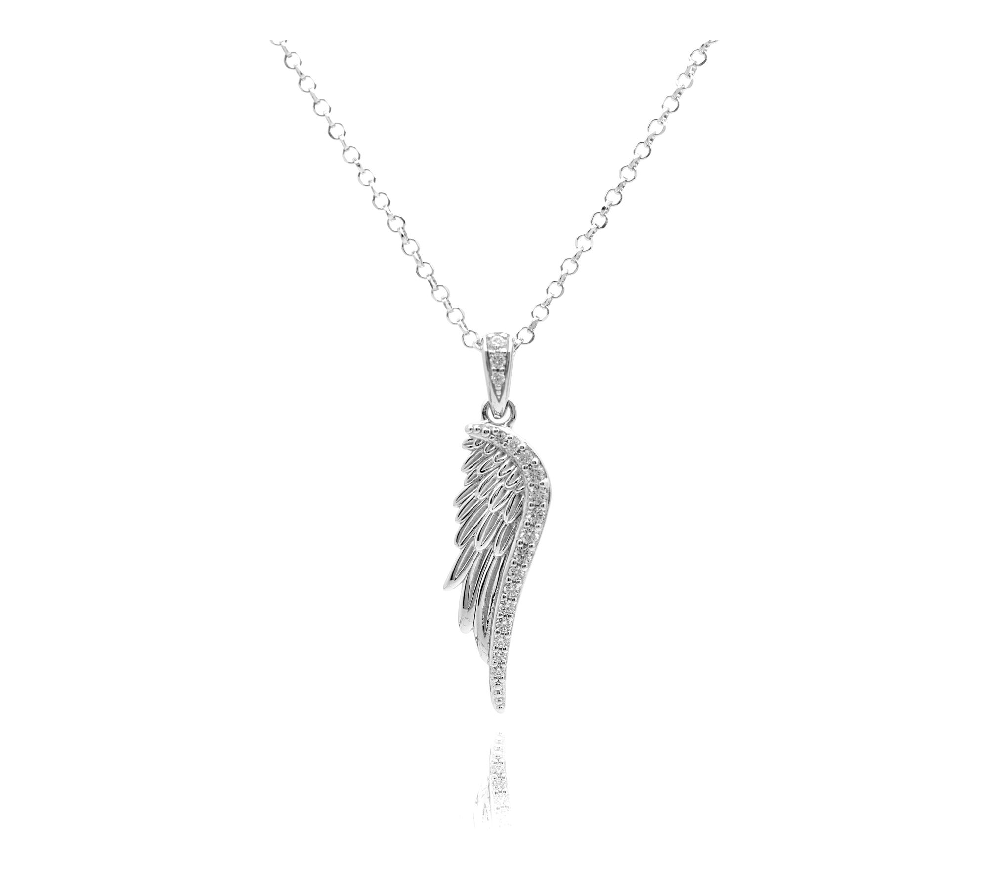 Diamonique Angel Design Pendant w/ Chain, Sterling Silver