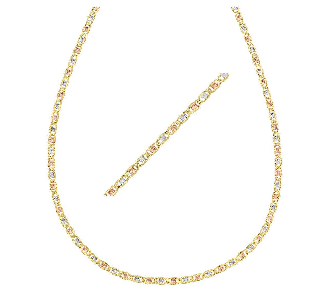 Tri-Color Diamond-Cut Valentino Chain 18" Necklace, 14K Gold