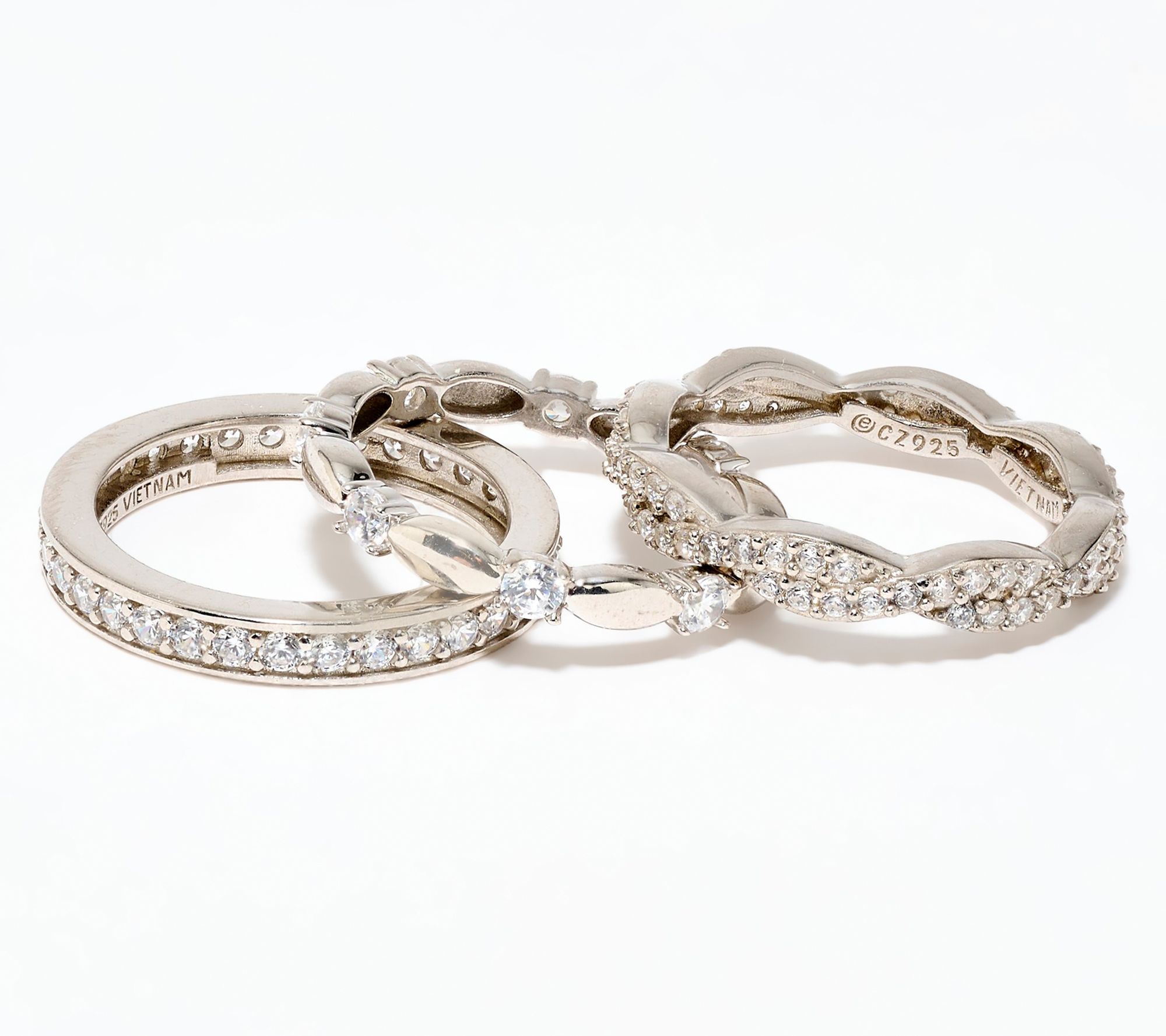 Diamonique Mixed Cut Stacking Ring Set, Sterling Silver