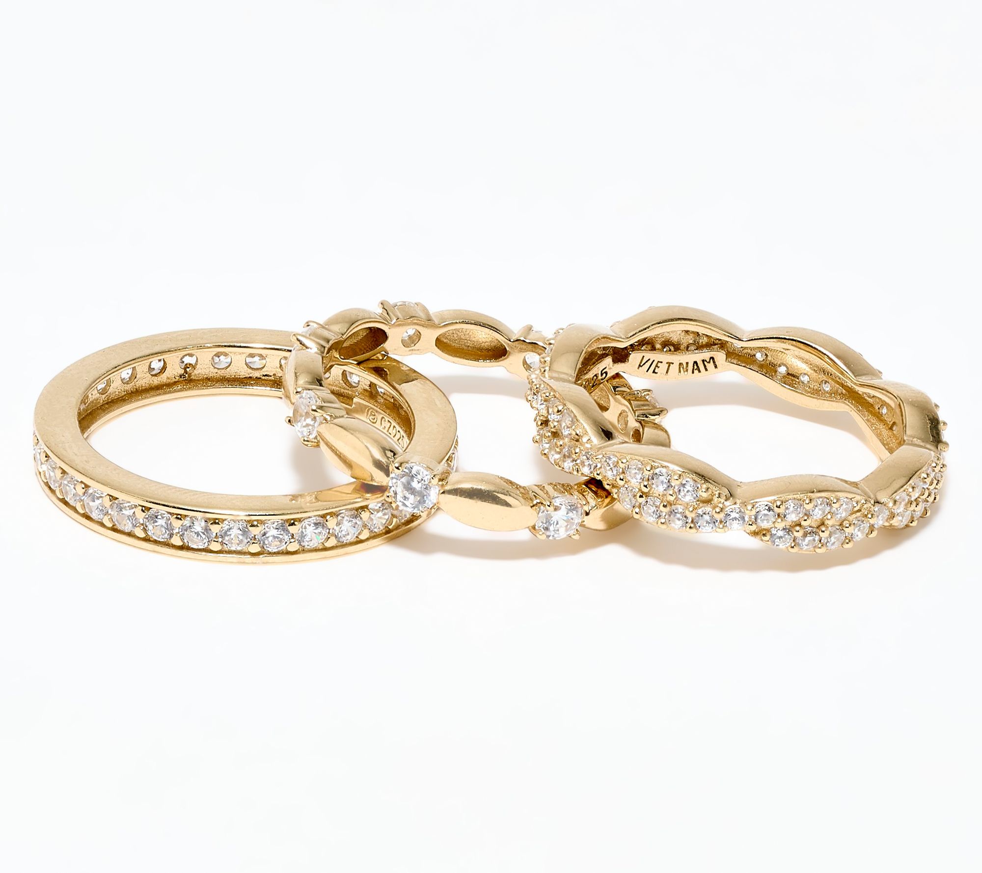 Diamonique Mixed Cut Stacking Ring Set, Sterling Silver