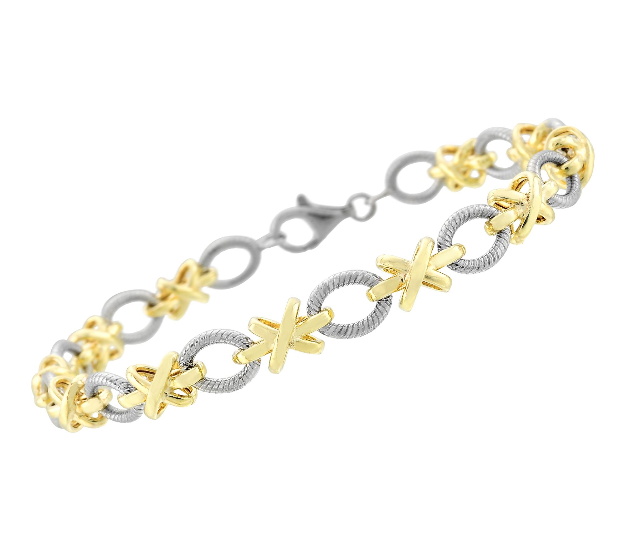 Silver Style Two-Tone XO Link Bracelet, Sterling