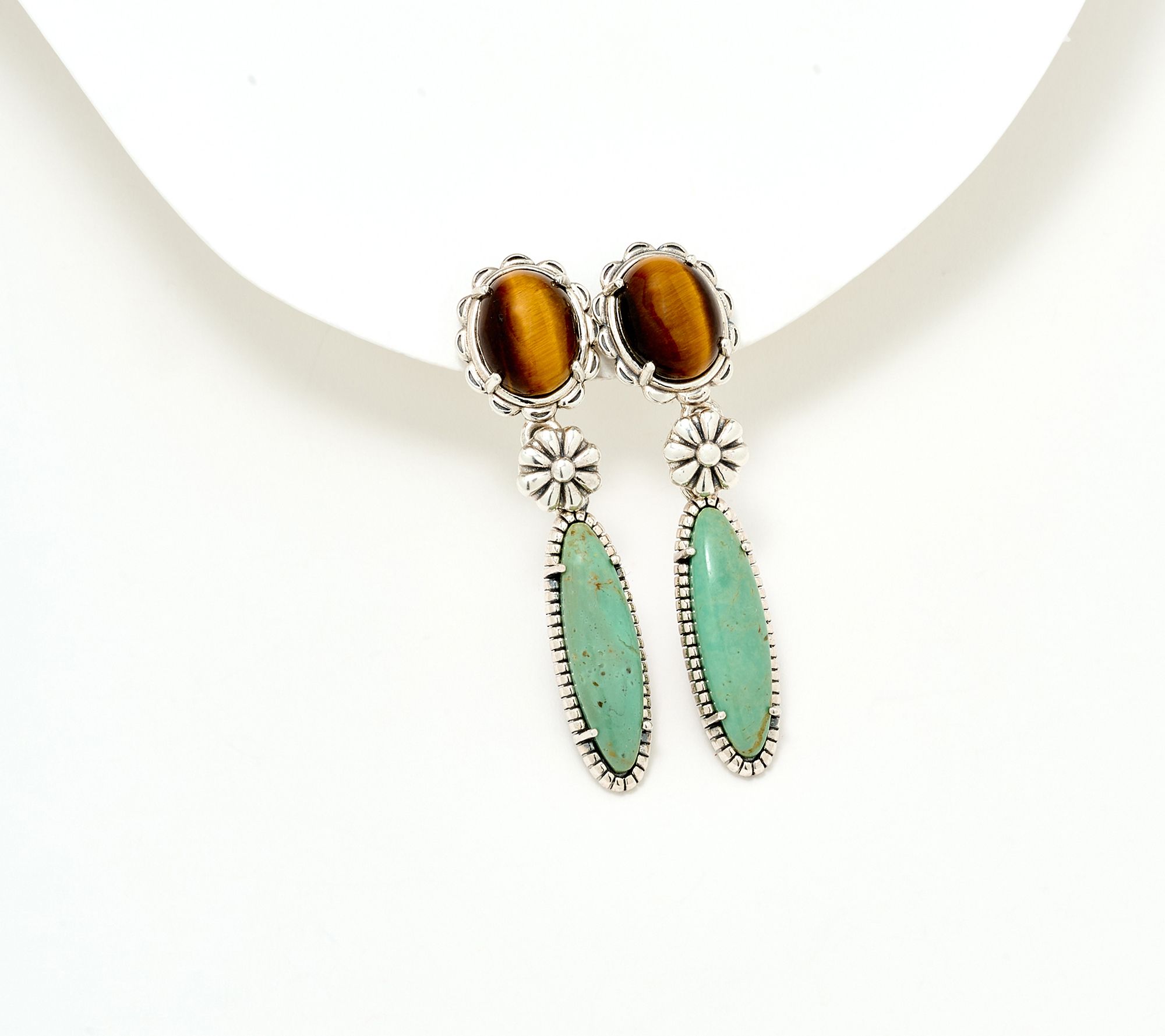 American West Sterling Oval Gemstone Concha Linear Earrings