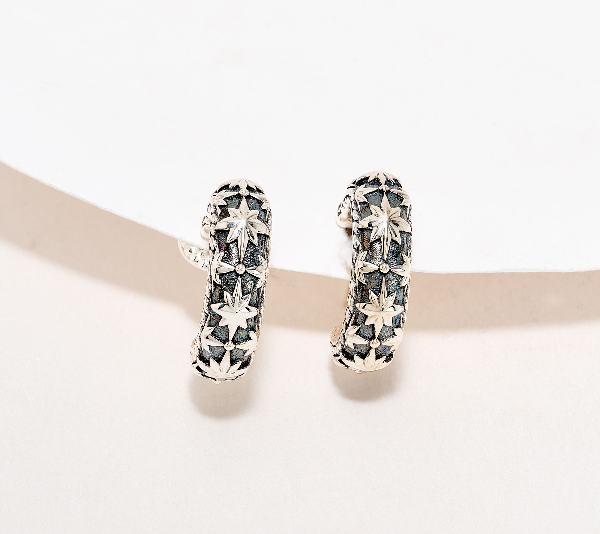 JAI Sterling Silver Symbols of Love Texured 3/4" Hoop Earrings