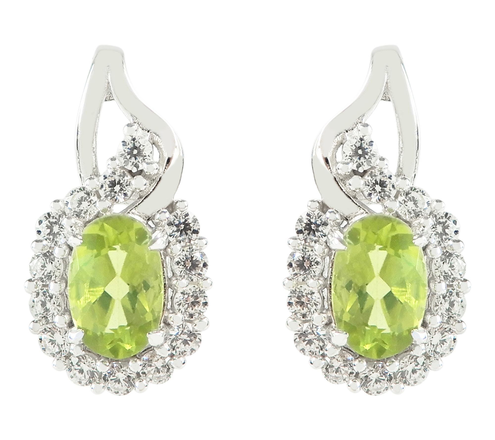 Diamonique & Peridot Oval Drop Earrings, Sterling Silver
