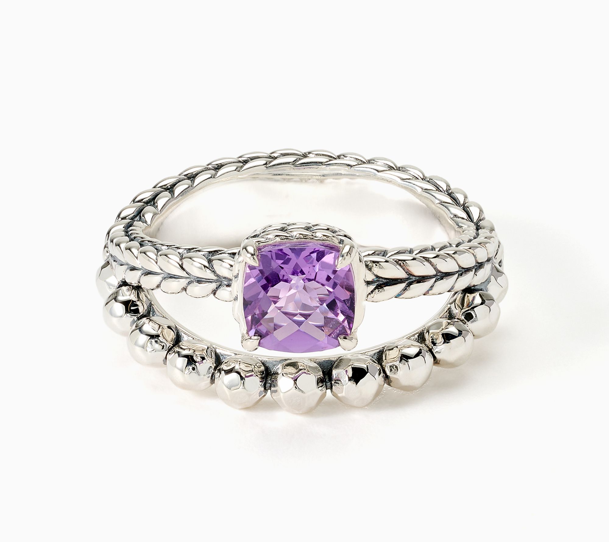  JAI Sterling Silver Gemstone & Shimmer Bead Ring