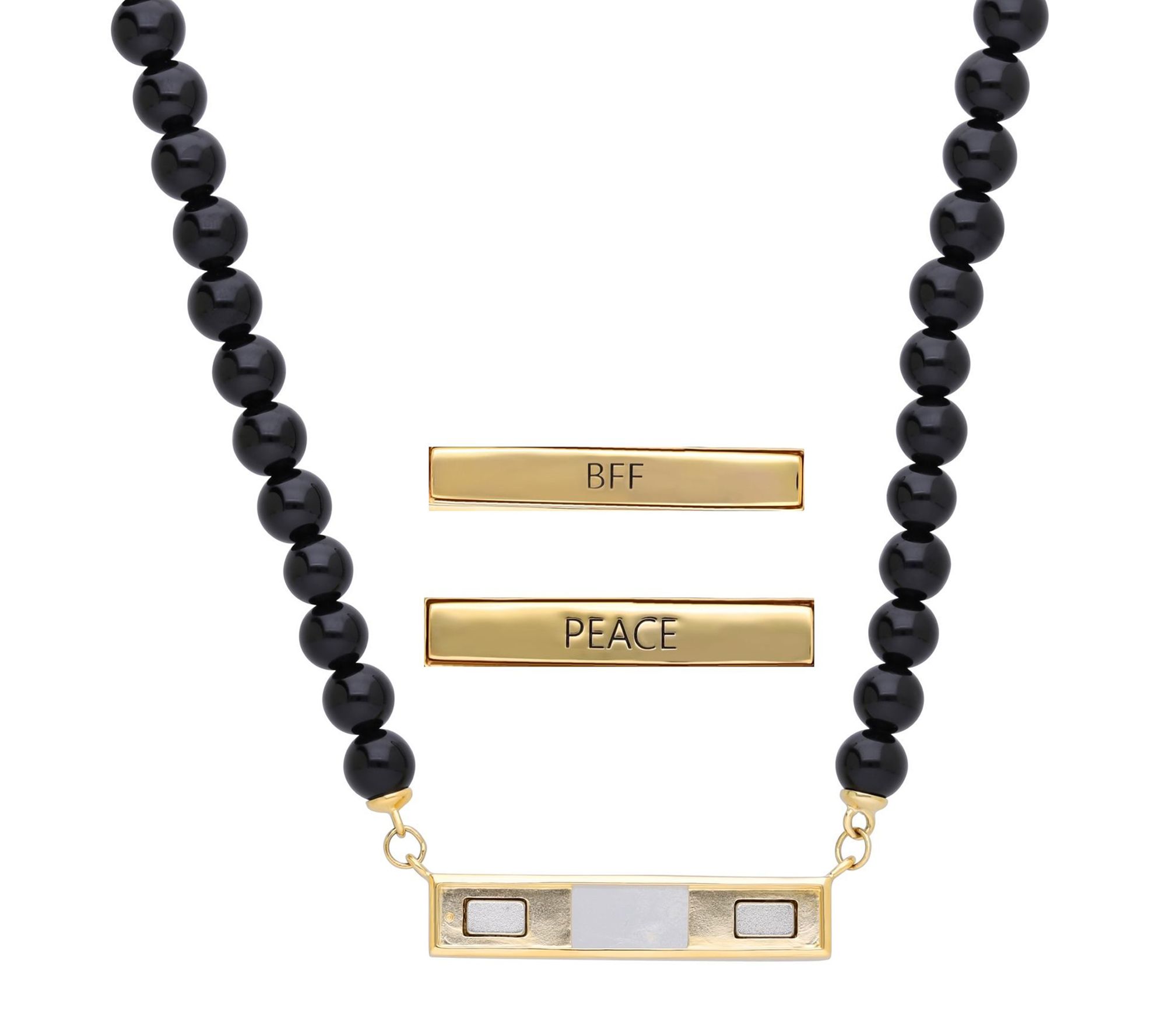 Elyse Ryan 14K Clad BFF or PEACE Onyx Bead Necklace