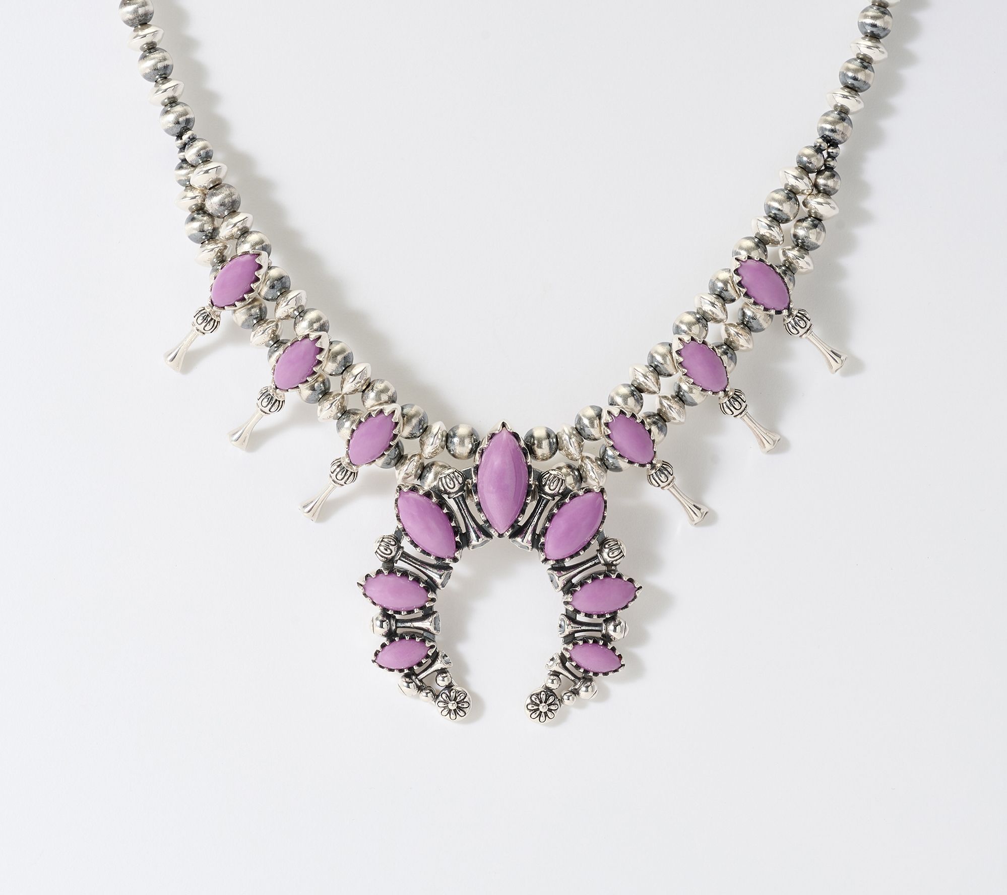 American West Sterling Silver Gemstone Squash Blossom Necklace
