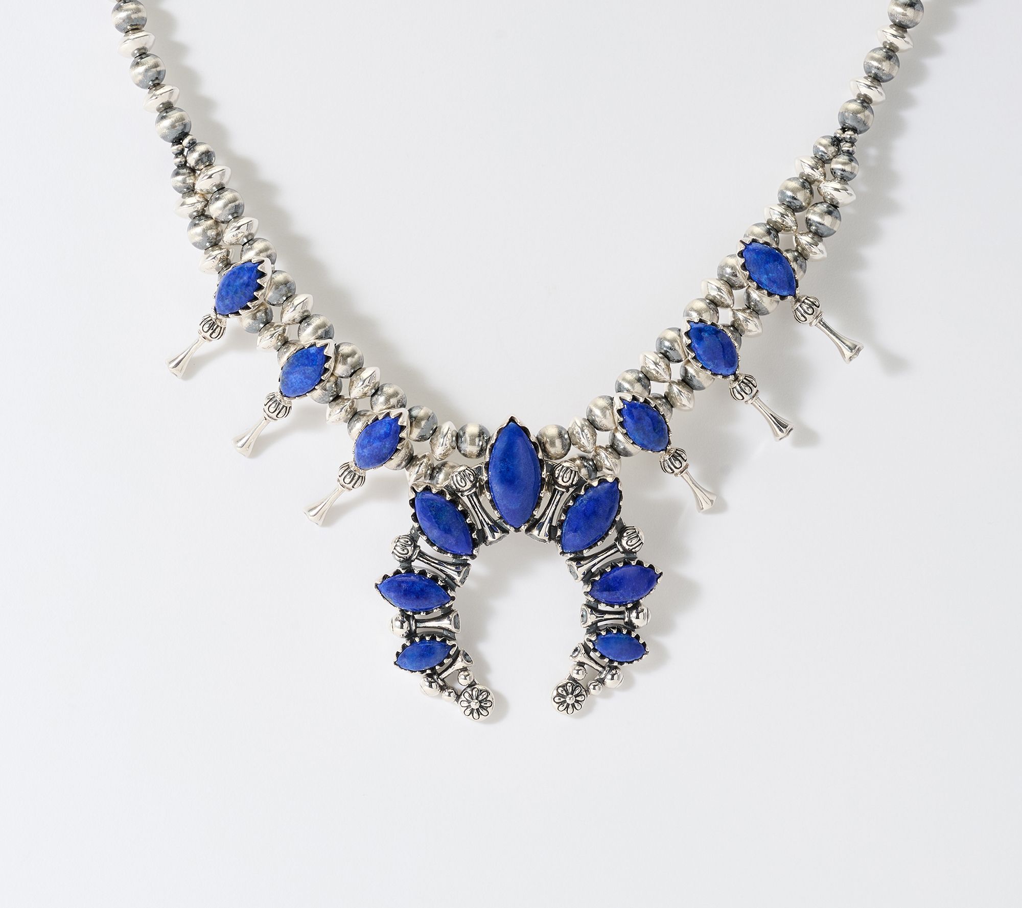 American West Sterling Silver Gemstone Squash Blossom Necklace