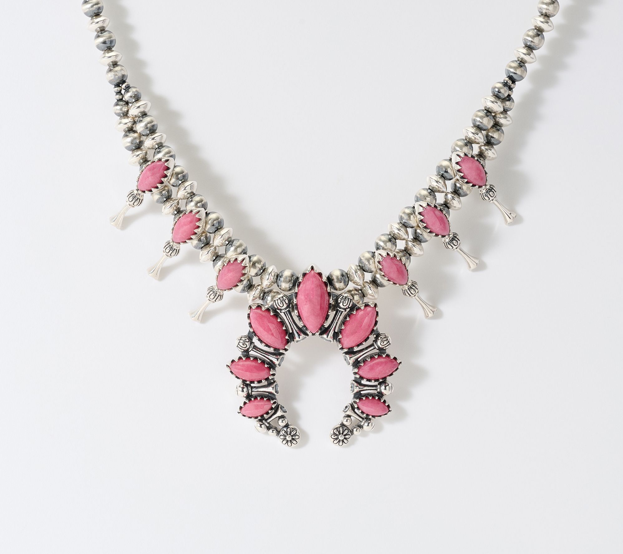 American West Sterling Silver Gemtstone Squash Blossom Necklace