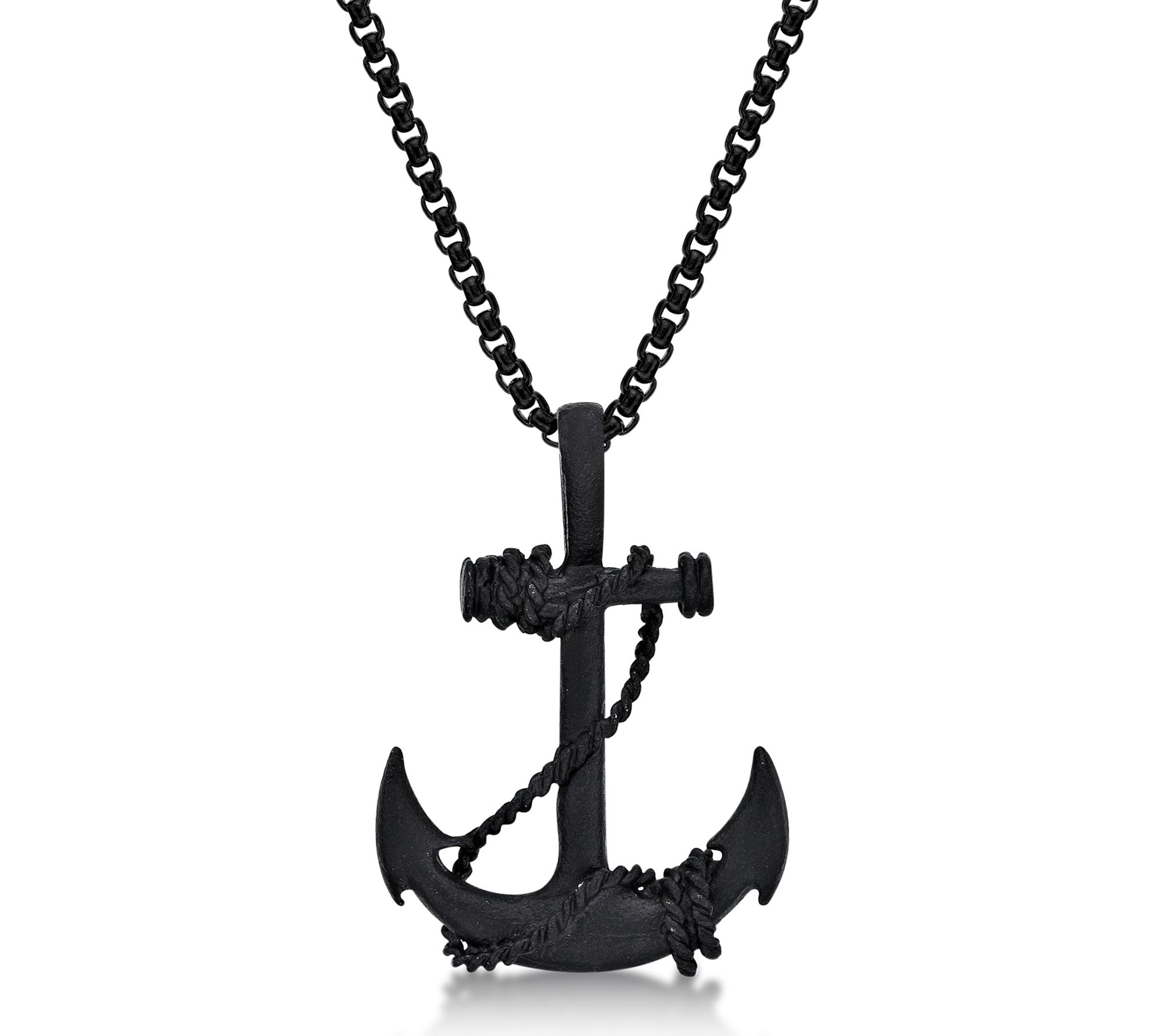 LYNX Men's Stainless Steel Black IP Anchor Pendant w/ Chain