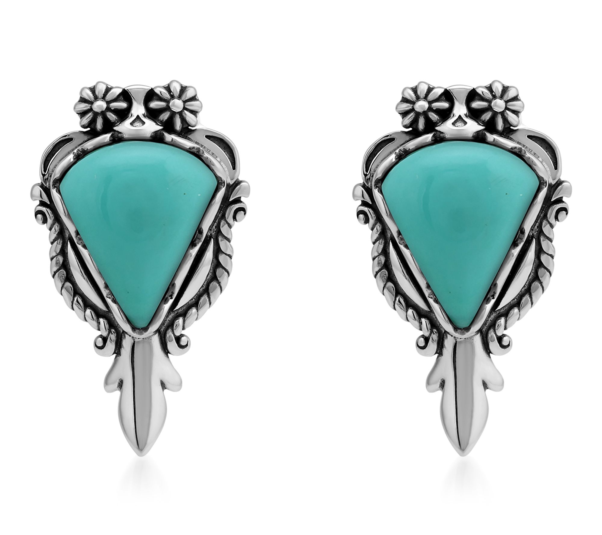 American West Sterling Silver Turquoise Squash Blossom Earrings