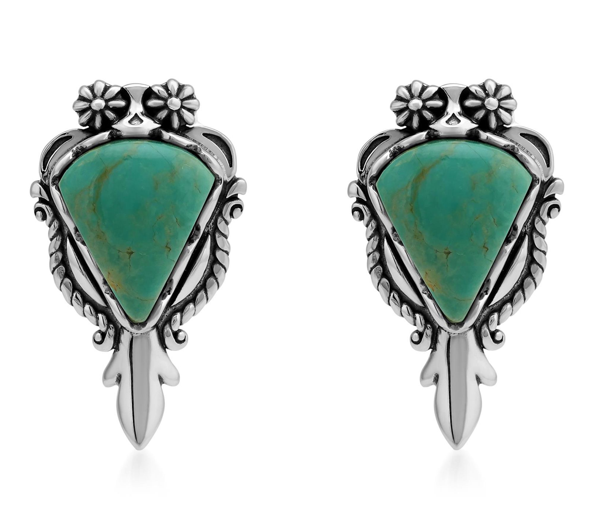 American West Sterling Turquoise Squash Blossom Post Earrings