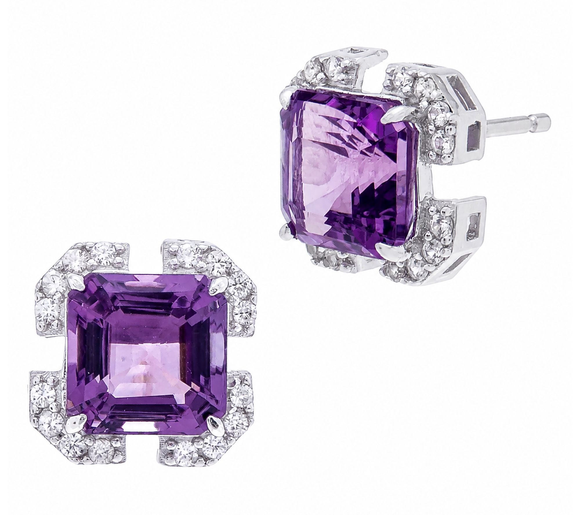 Affinity Gems Asscher Cut Stud Earrings, Sterling Silver