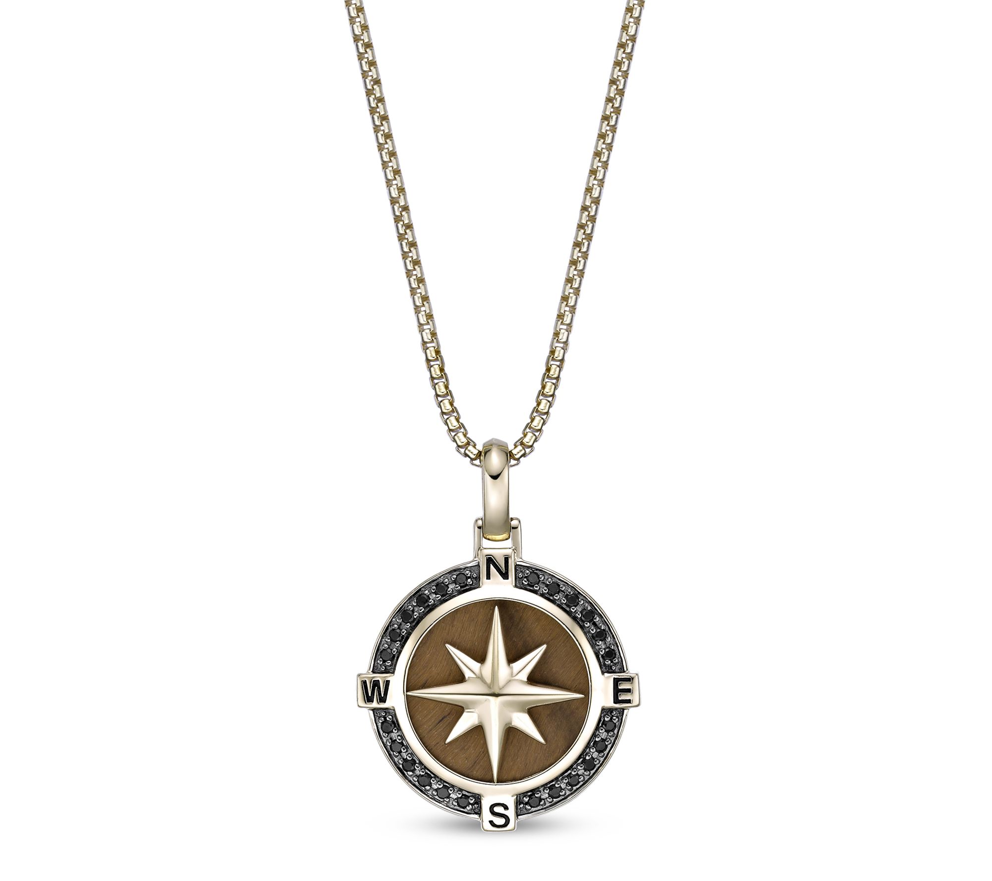 LYNX Men's Gemstone & Diamond Compass Necklace,14K Plated