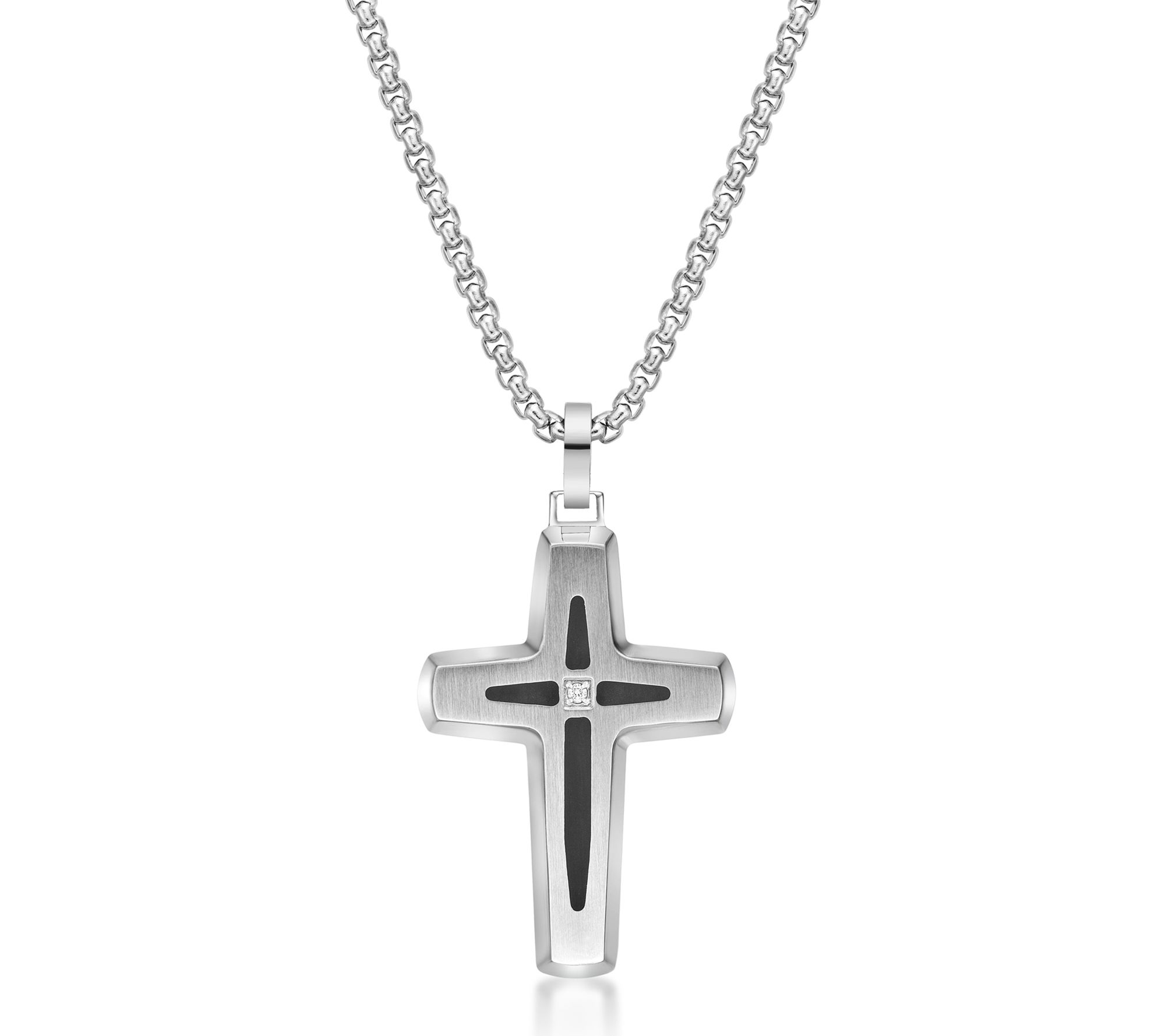LYNX Men's Stainless Steel Diamond Resin Cross Pendant w/ Chain