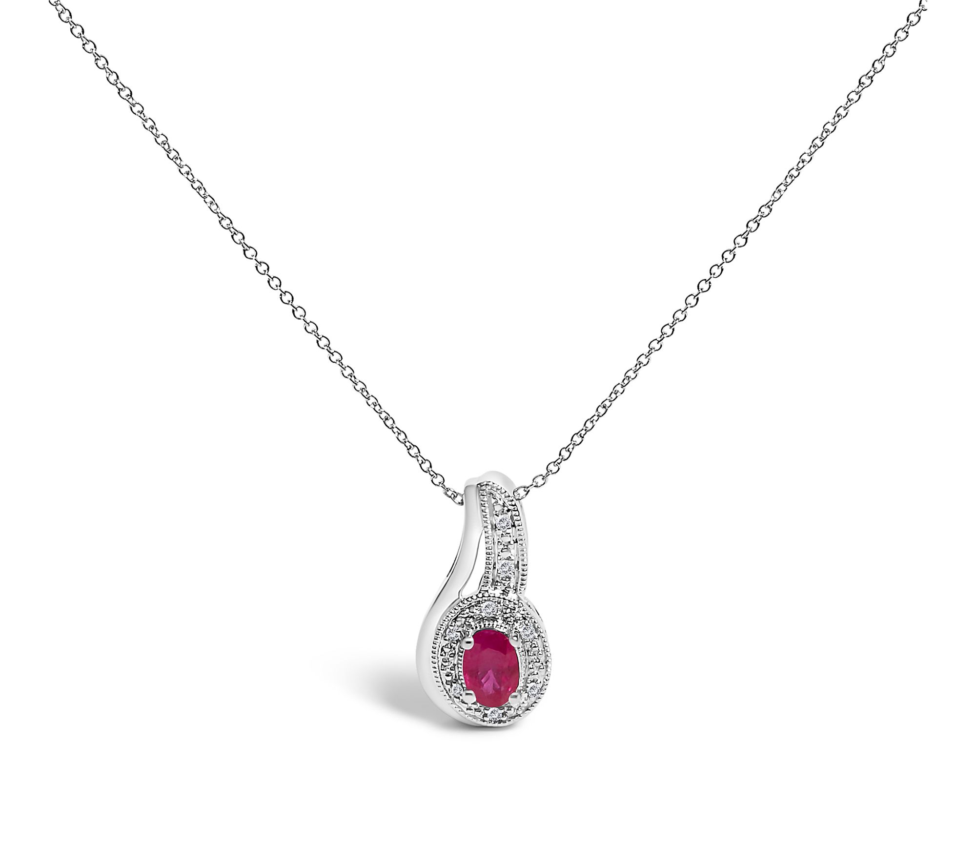 Haus of Brilliance Ruby & Diamond Swirl Necklace, Sterling