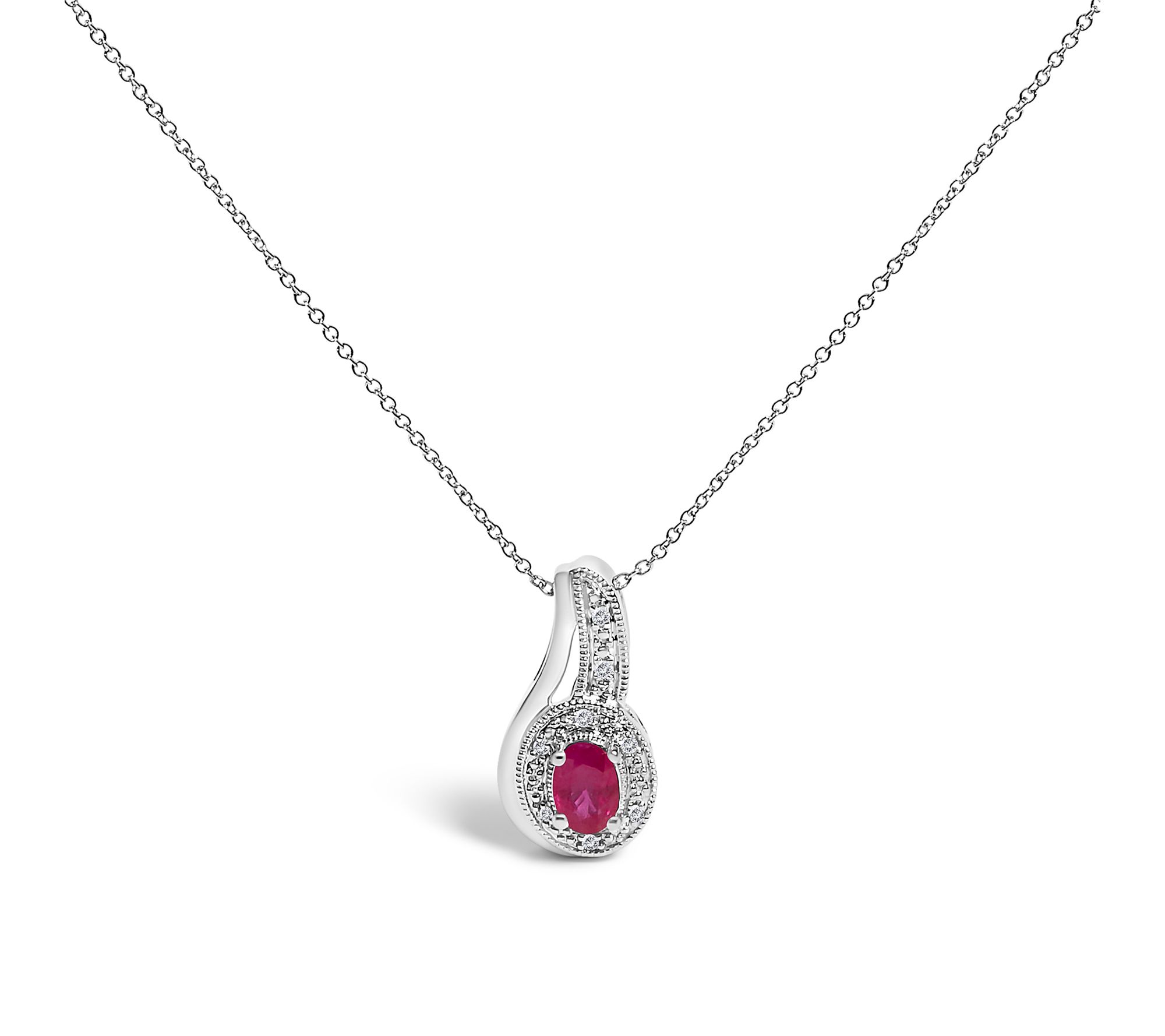 Haus of Brilliance Ruby & Diamond Swirl Necklace, Sterl