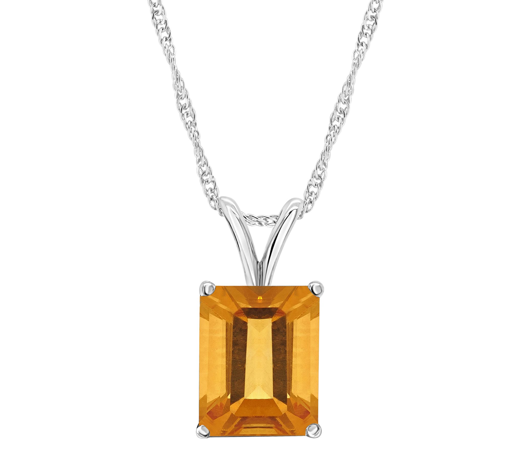 14K Gold Emerald Cut 2.80 cttw Citrine Pendantwith Chain
