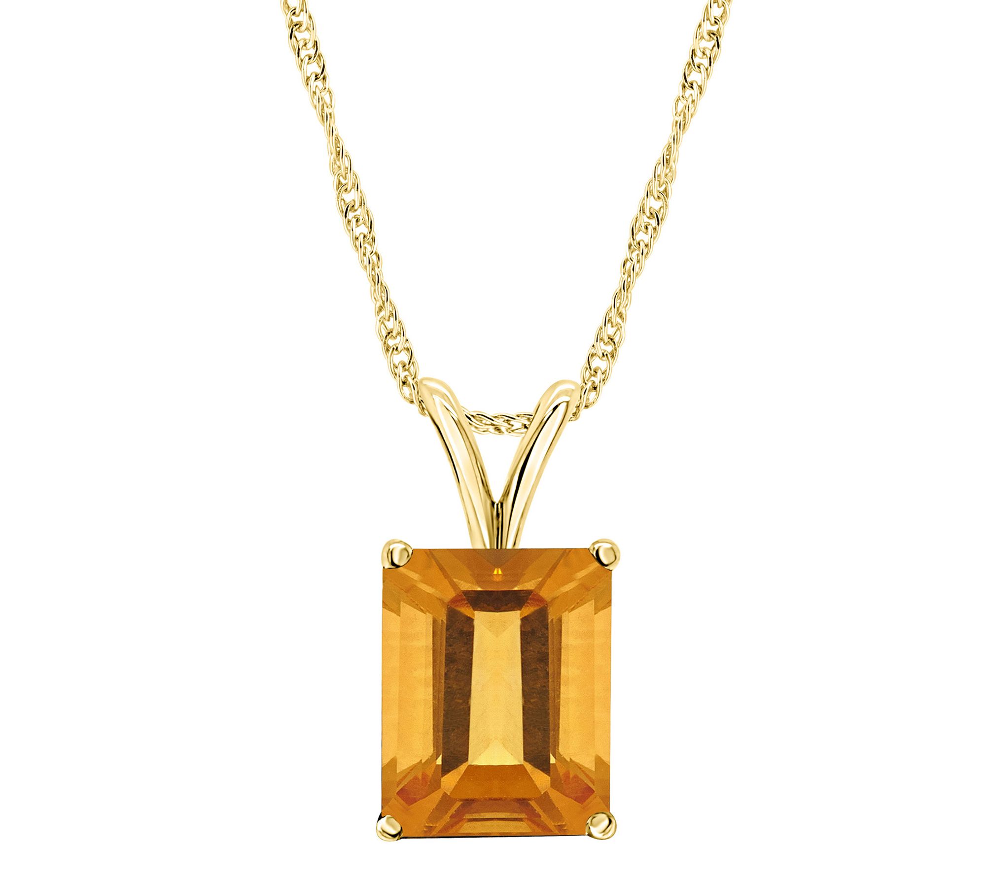 14K Gold Emerald Cut 2.80 cttw Citrine Pendantwith Chain