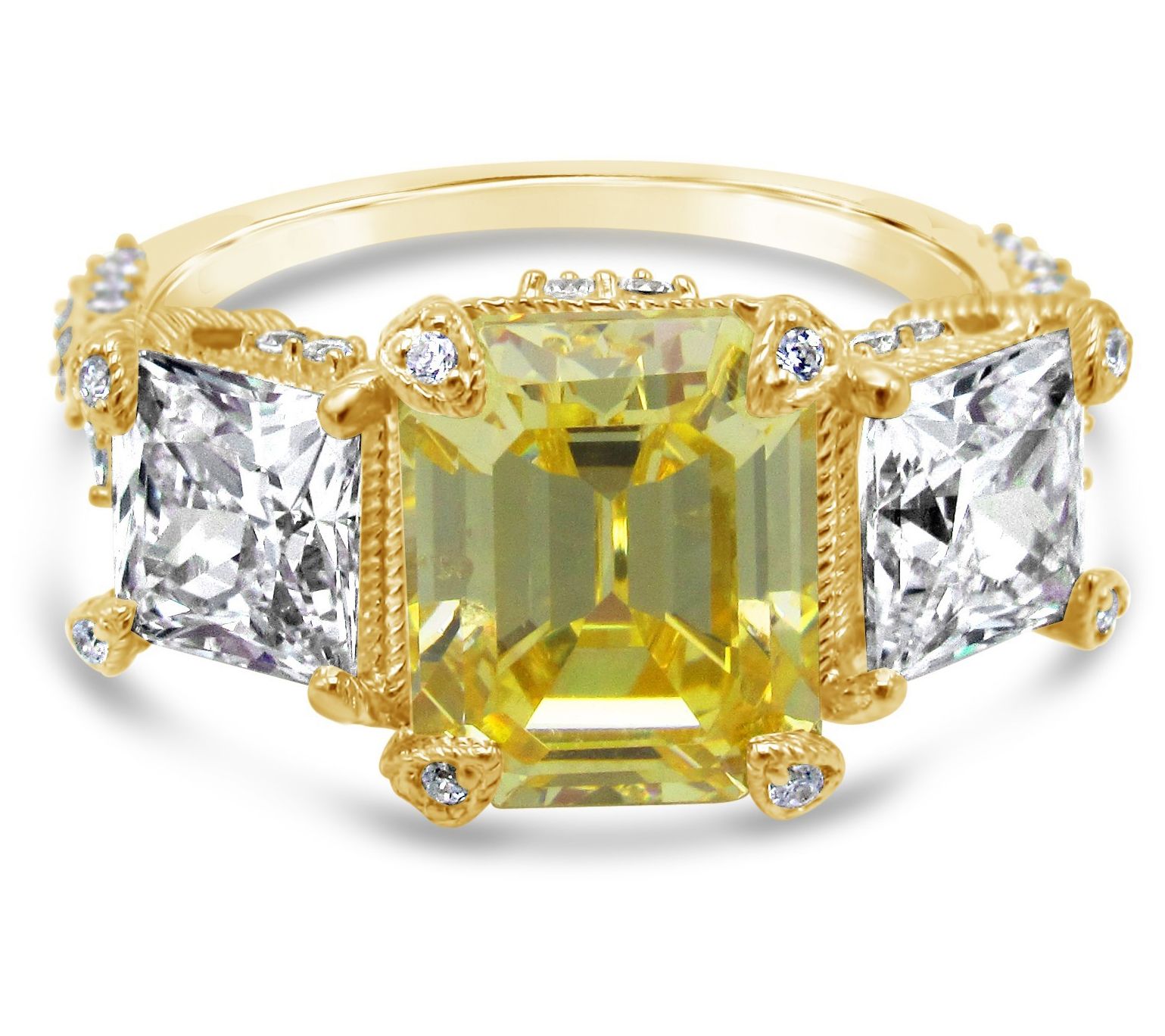 Judith Ripka 14K Gold Clad Diamonique 3 Stone Ring