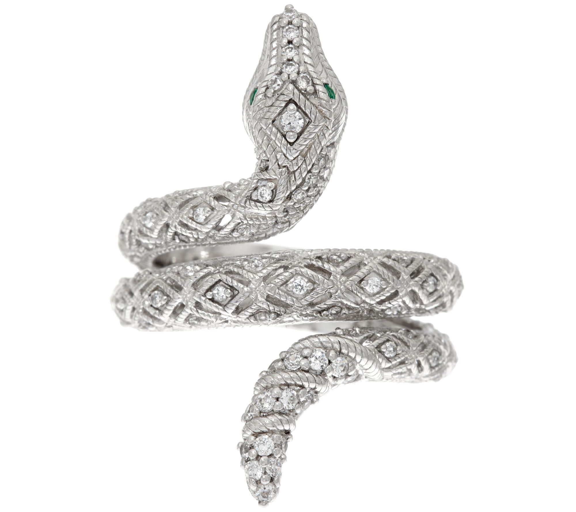 Judith Ripka Sterling Diamonique & Emerald Eye Snake Ring - QVC.com