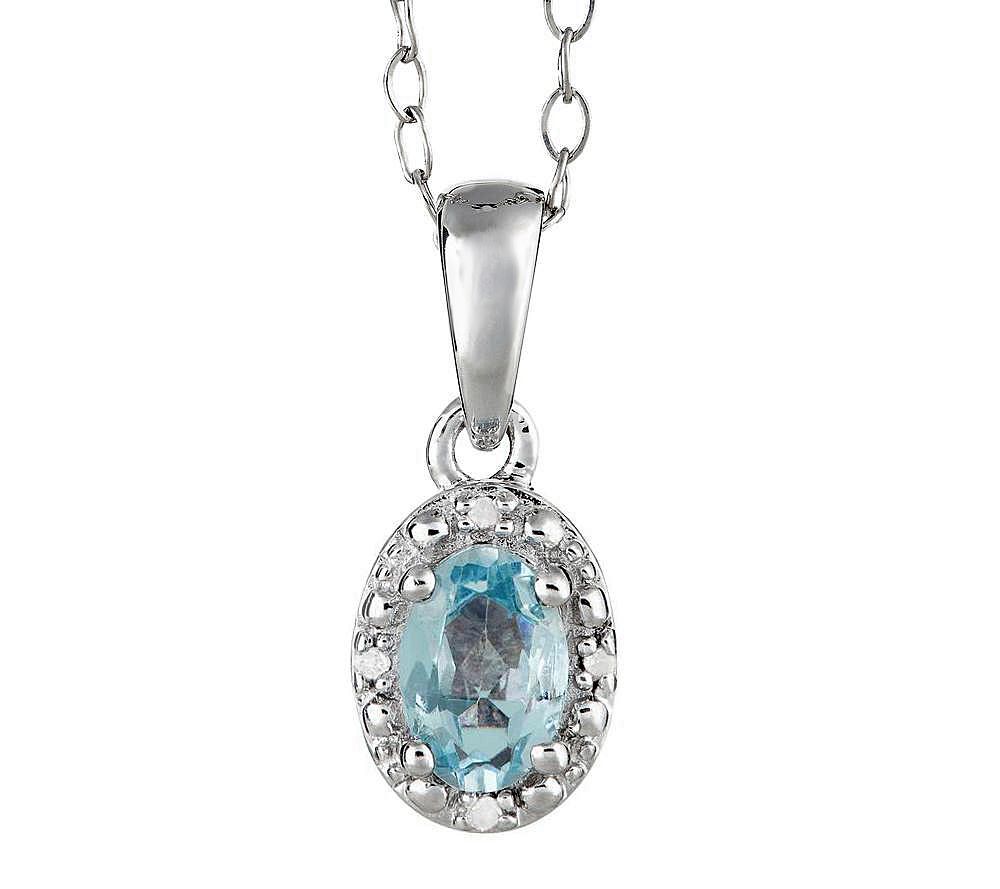 Sterling Oval Gemstone Pendant with Diamond Accent & Chain