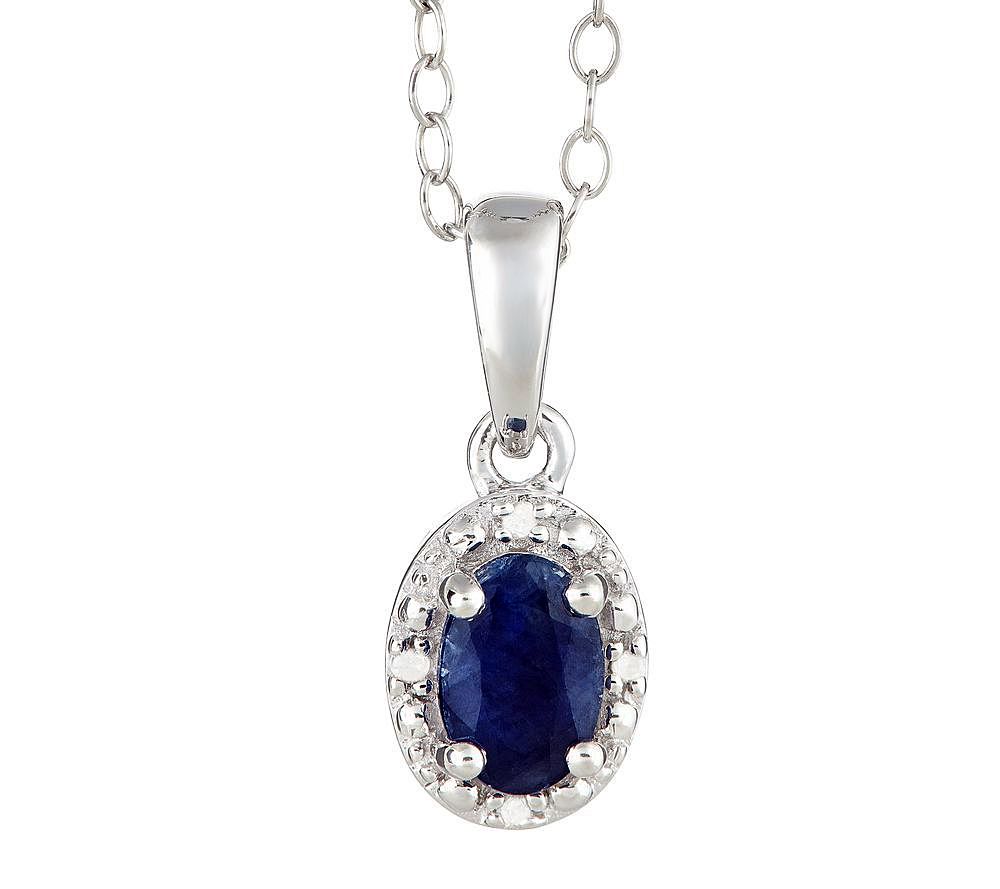 Sterling Oval Gemstone Pendant with Diamond Accent & Chain