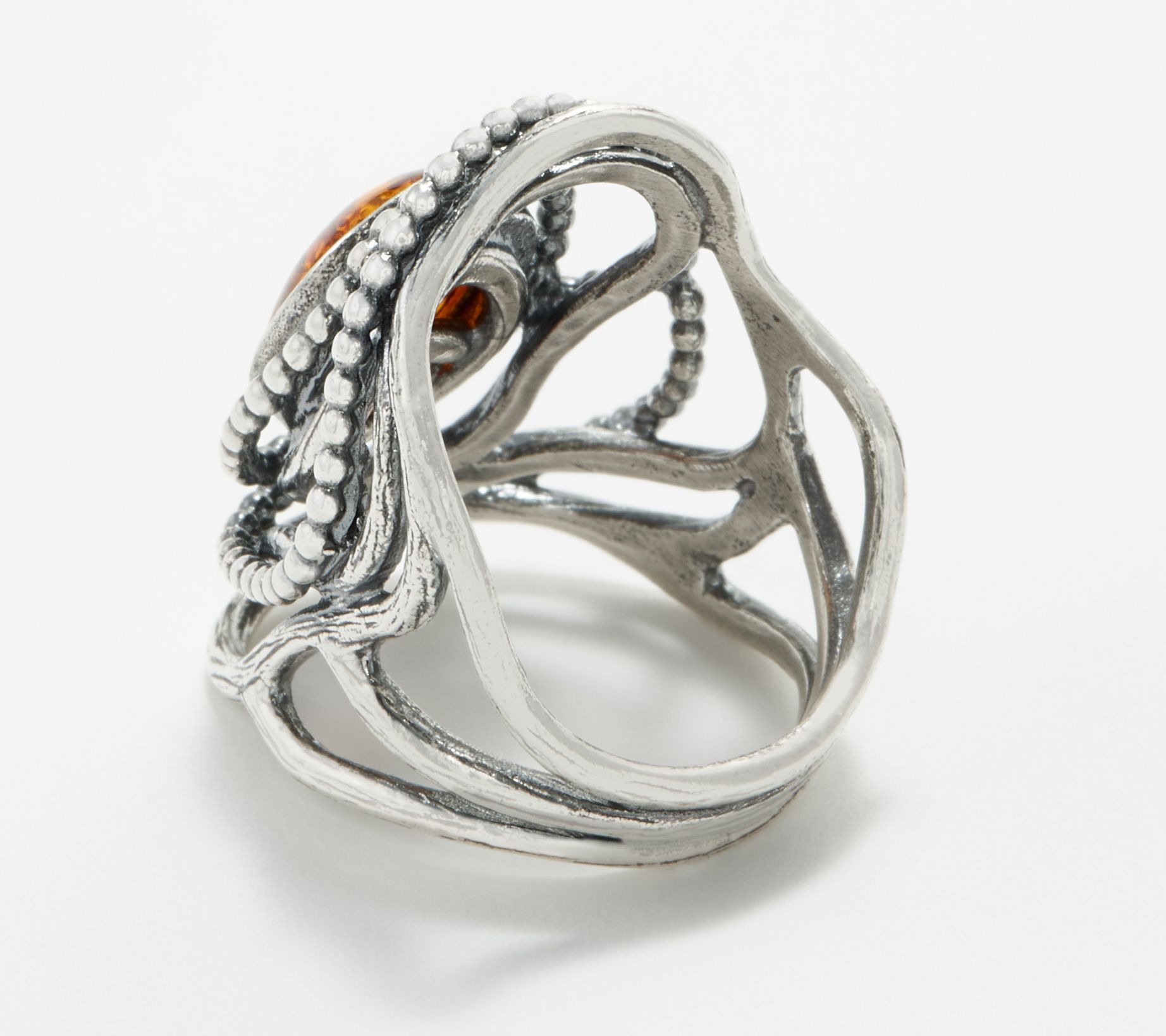 Or Paz Sterling Silver Bezel Set Amber Beaded Ring - QVC.com