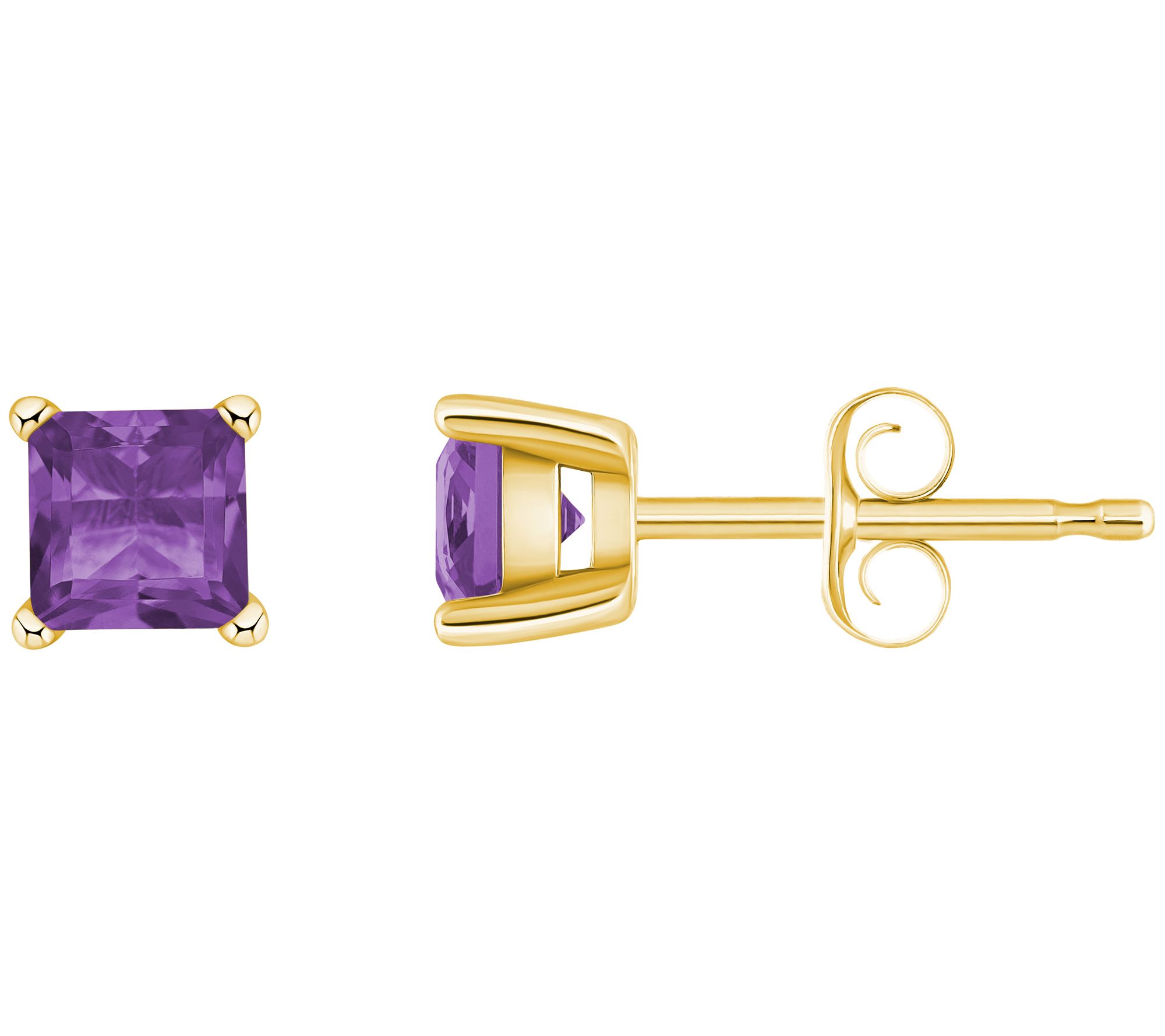 14K Gold Princess Cut 0.60 cttw Amethyst Stud E arrings