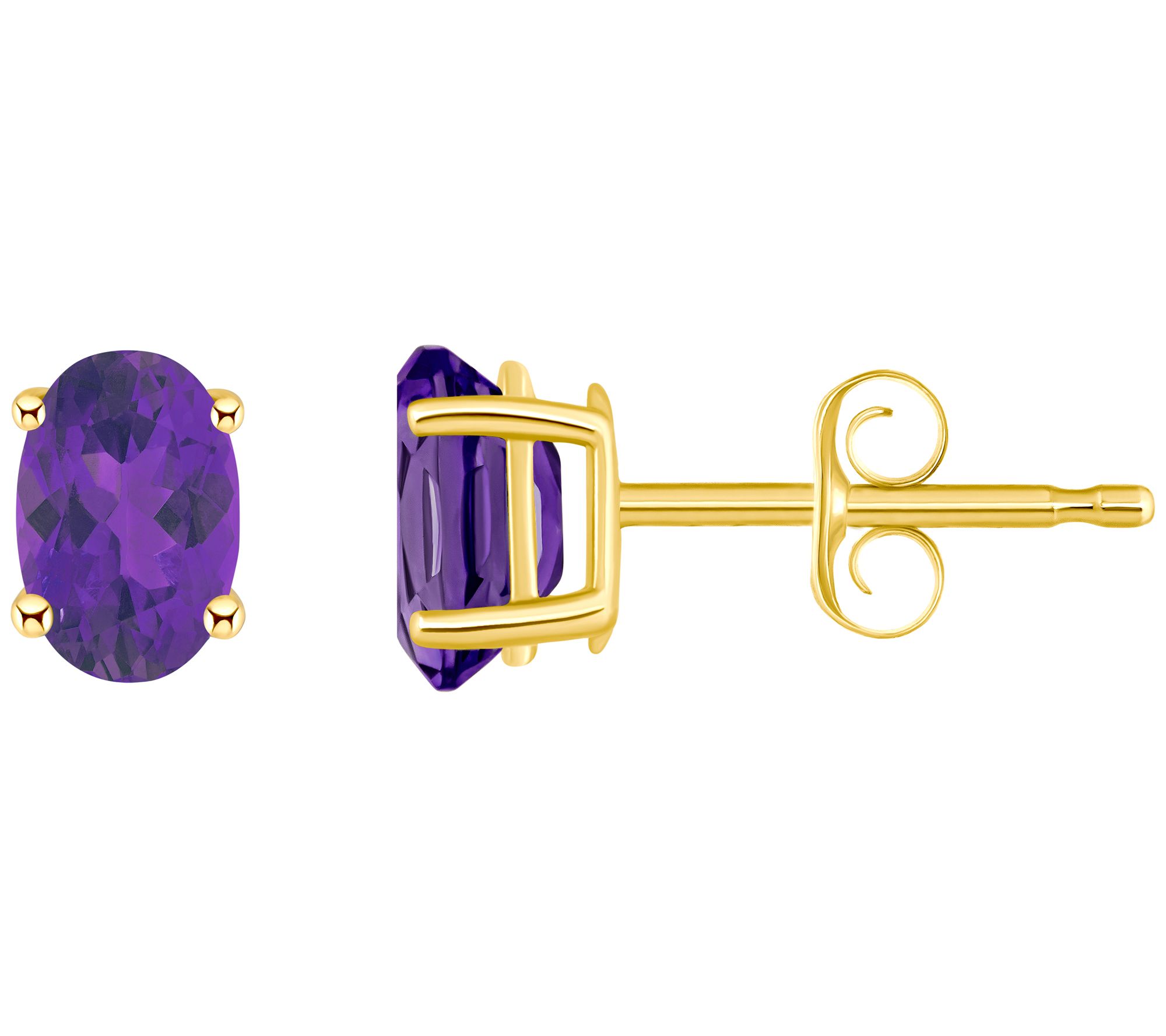 14K Gold Oval 0.90 cttw Amethyst Stud Earrings