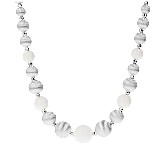 Italian Silver White Agate Graduated Bead Necklace