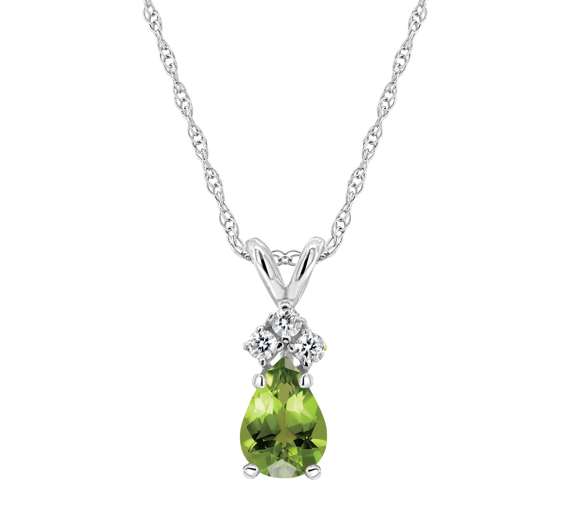 14K Gold 0.80 cttw Peridot Diamond Accent Pendant w/ Chain