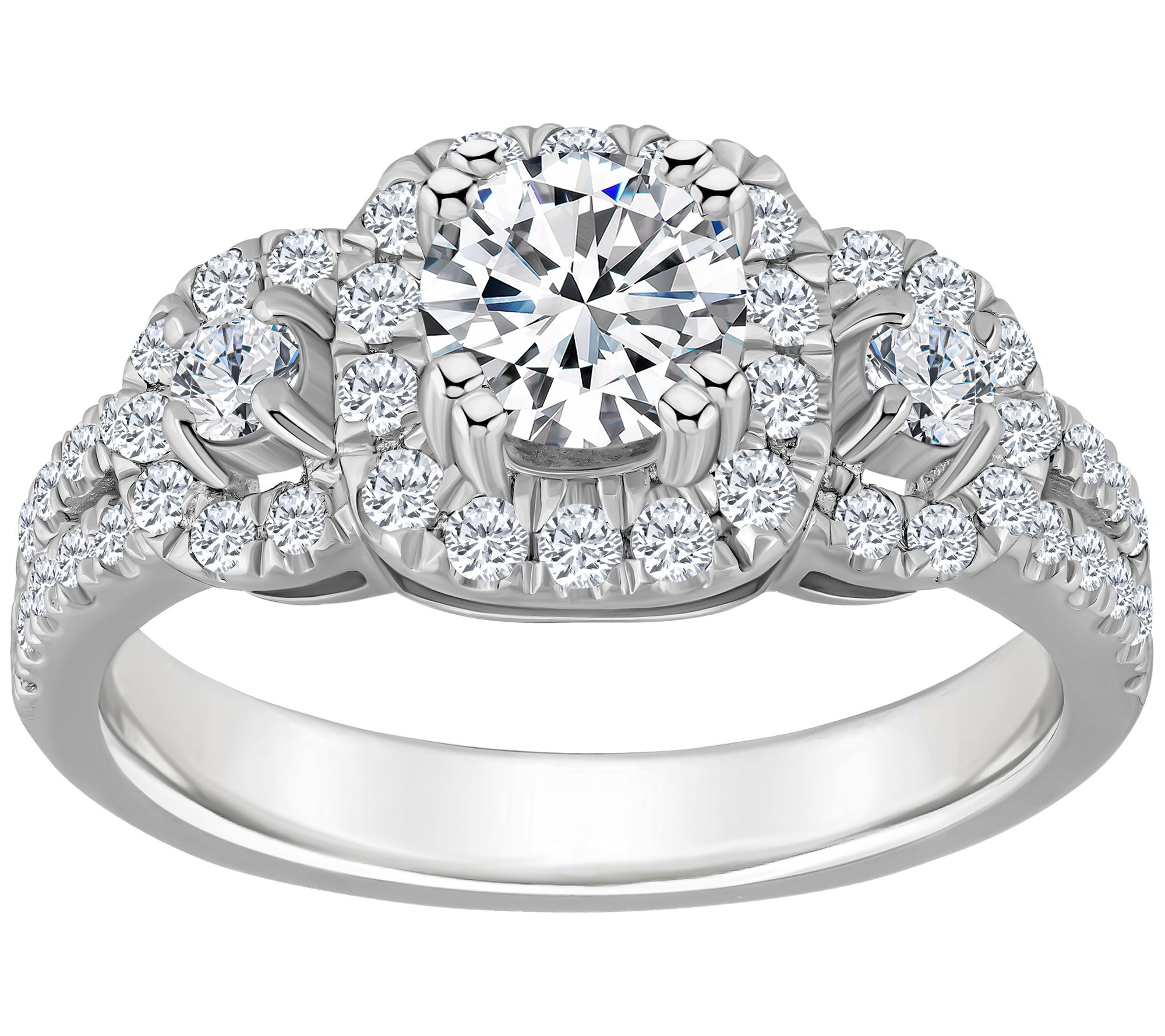 Affinity 1.15 cttw Diamond Halo 3-Stone Ring, 1 4K Gold