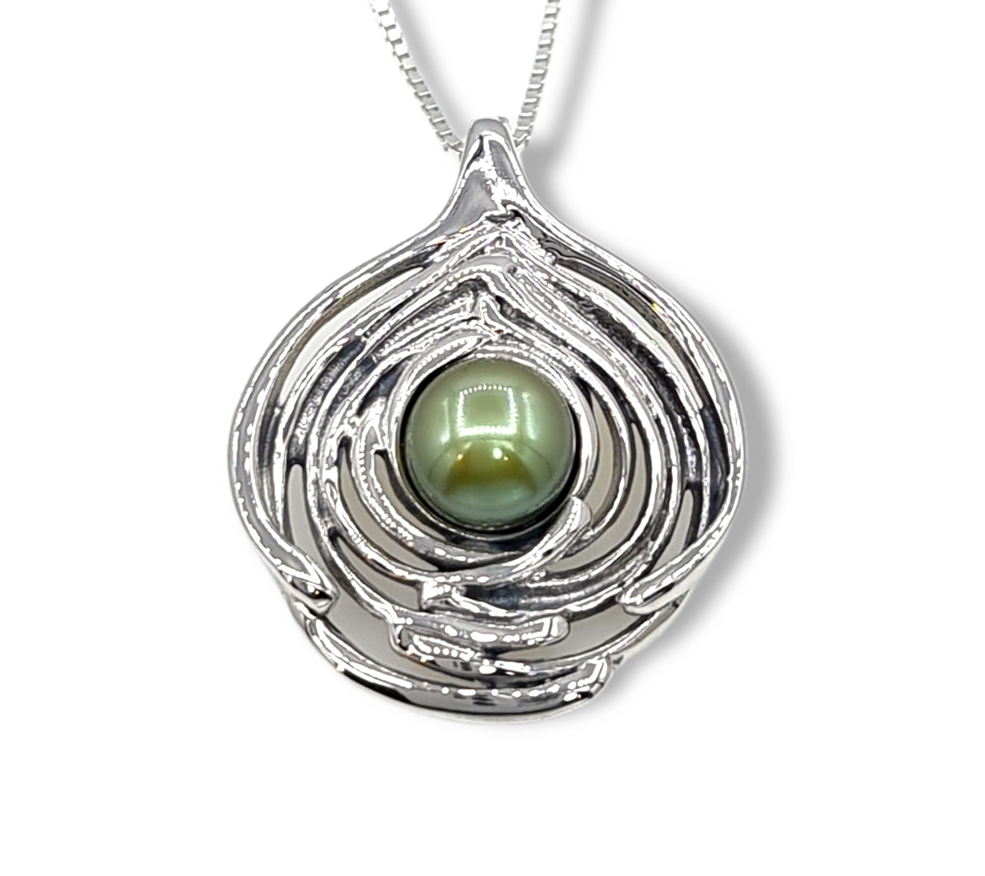 Hagit Sterling Silver & Pearl Wave Pendant w/ C hain