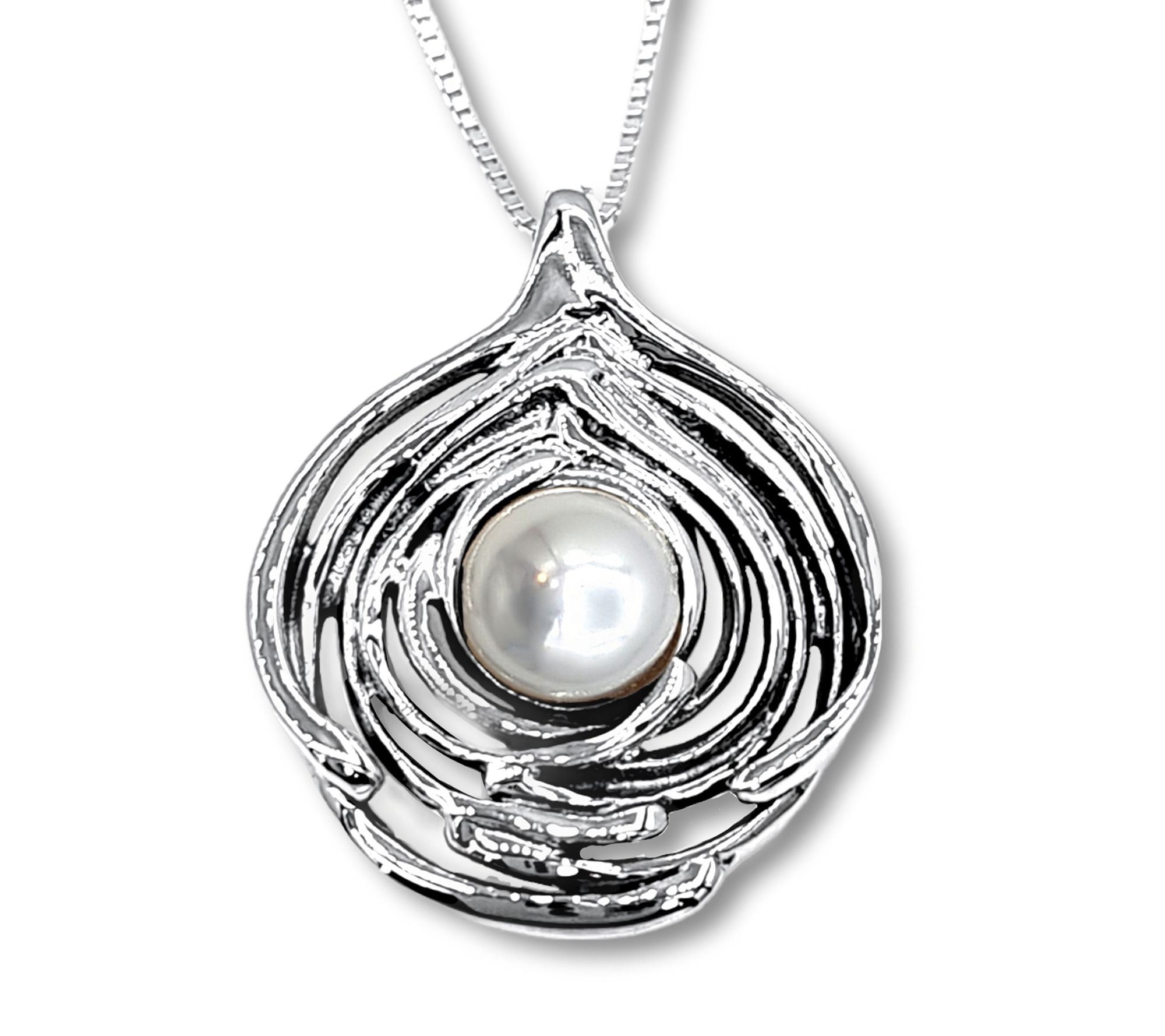 Hagit Sterling Silver & Pearl Wave Pendant w/ C hain