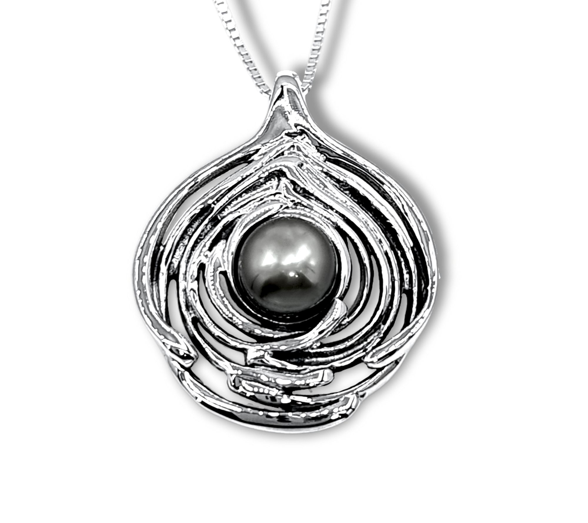 Hagit Sterling Silver & Pearl Wave Pendant w/ C hain