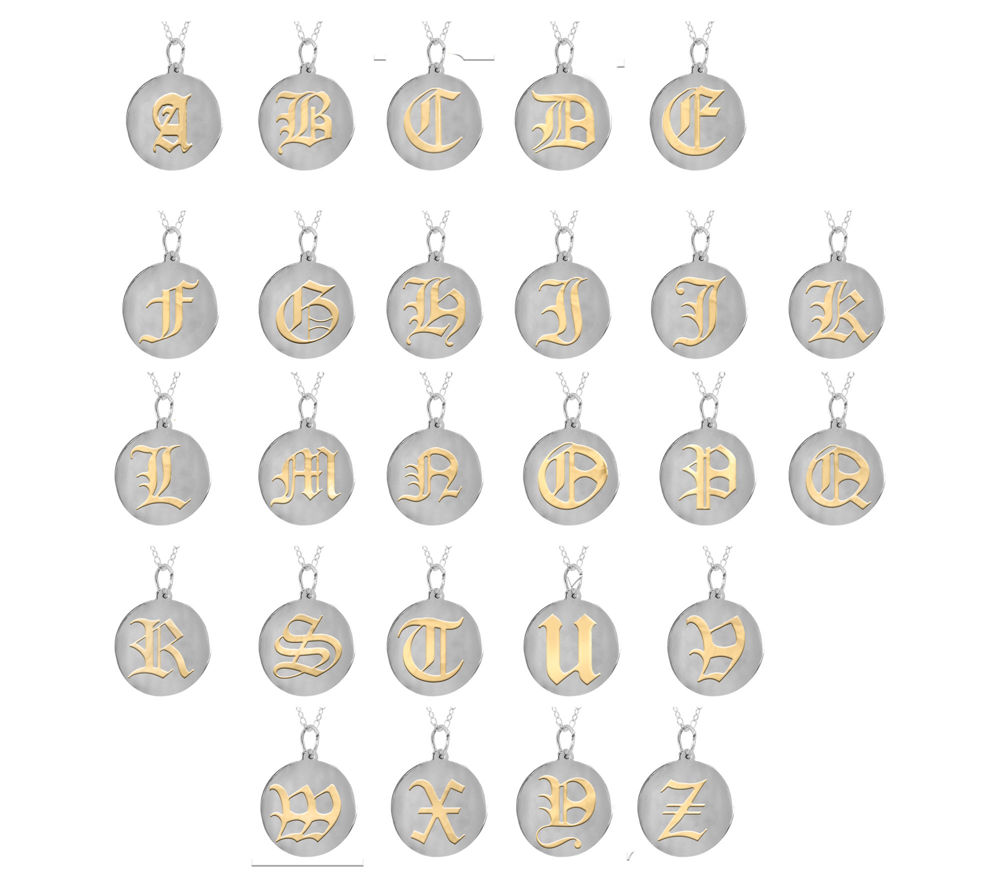 Sterling & 14K Gold Gothic Initial Pendant w/ C hain